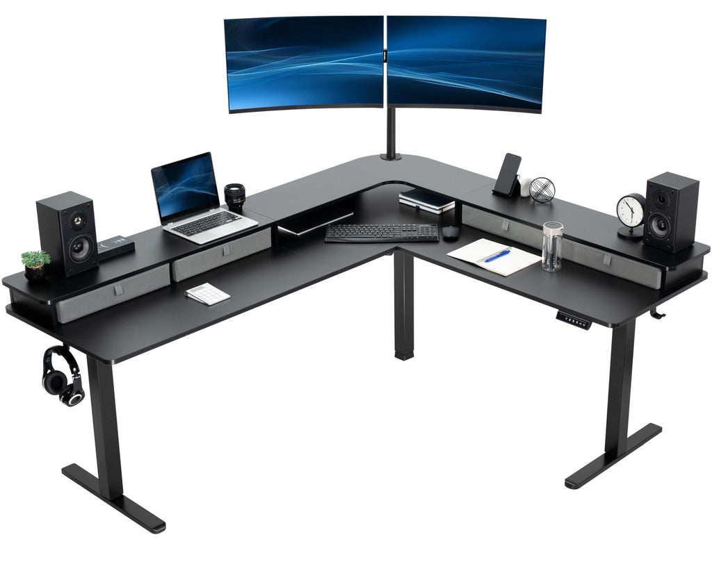 VIVO Electric Height Adjustable Corner Stand Up Desk, Table Top, Frame, L-Shaped Standing Workstation, 3CT Series