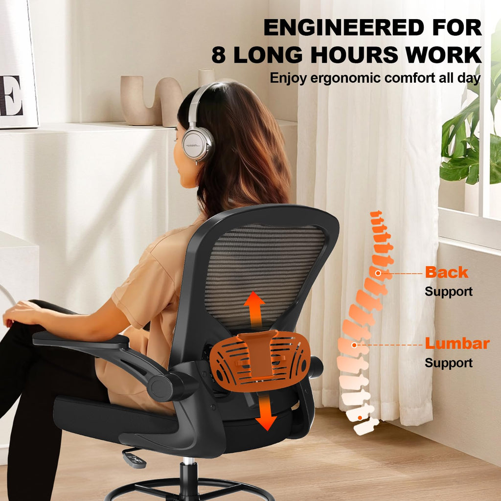 Ergonomic Mesh Drafting Chair with Footrest and Flip-Up Arms