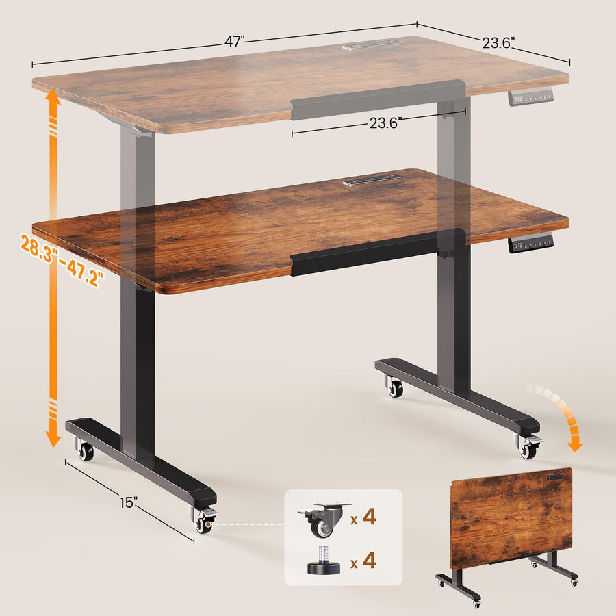SEDETA 47×24-Inch Mobile Electric Standing Desk with 180° Tilt