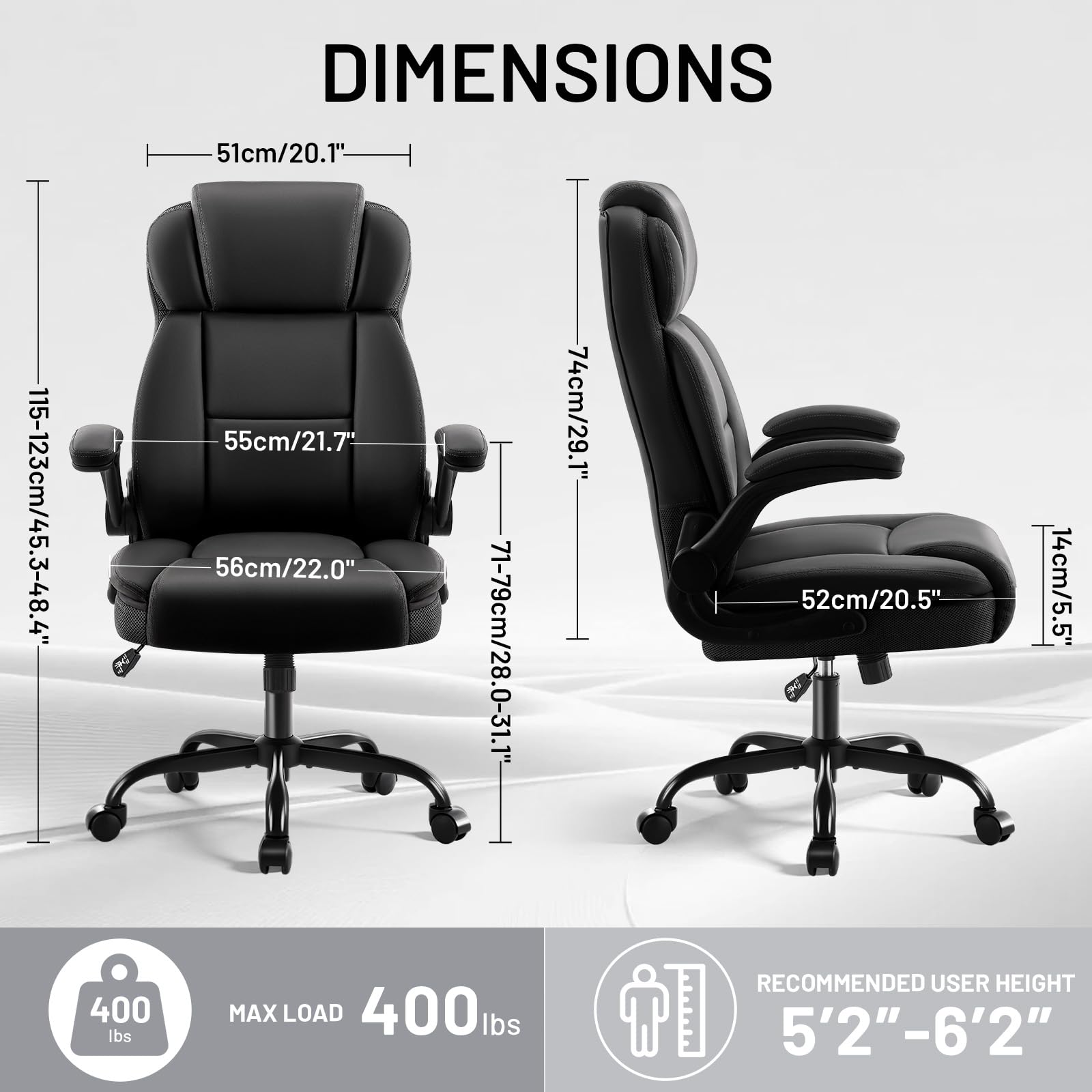 AreShark Office Chair - Executive High Back Breathable Comfy Desk Chair with Lumbar Support - Ergonomic Leather Rolling Swivel Computer Chair with Rock Function for Working Studying Gaming Relaxing