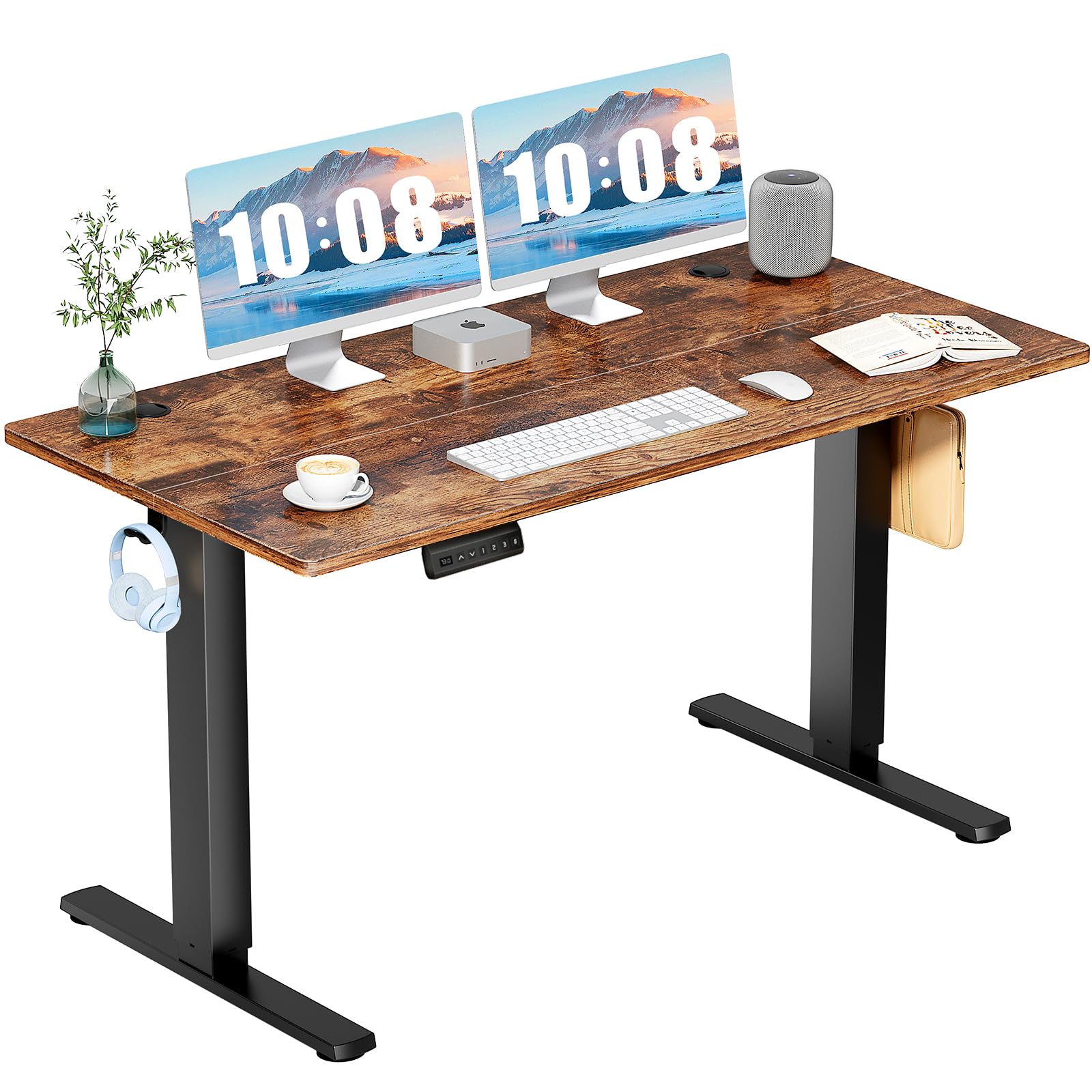 DUMOS 40 Inch Electric Standing Desk Height Adjustable, Sit to Stand Up Computer Workstations Work PC Table Home Office Study Writing Gaming Desks with Memory Presets for Walking Pad, Bedroom, Oak