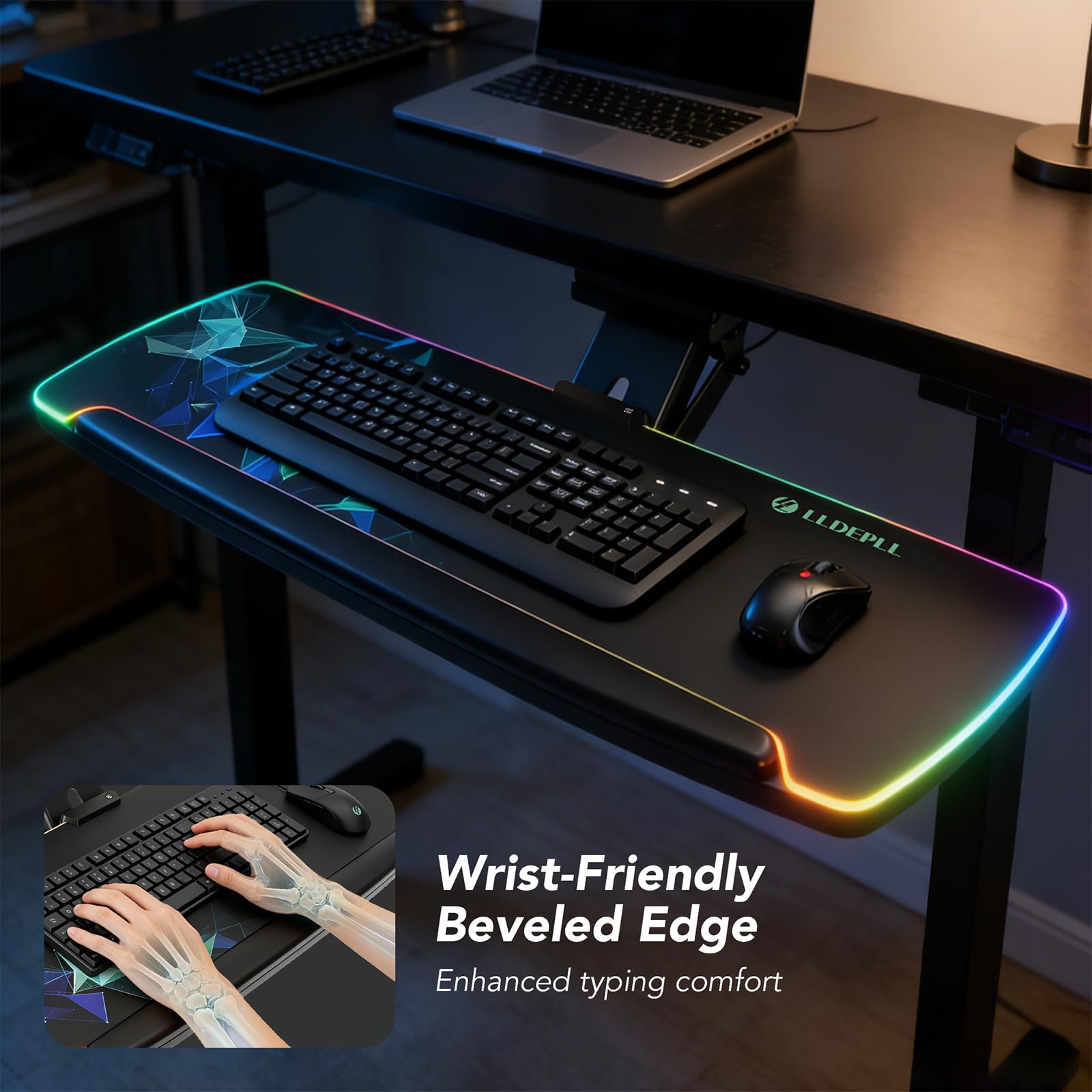 LLDEPLL 360° Adjustable Under-Desk Keyboard Tray with Drawer