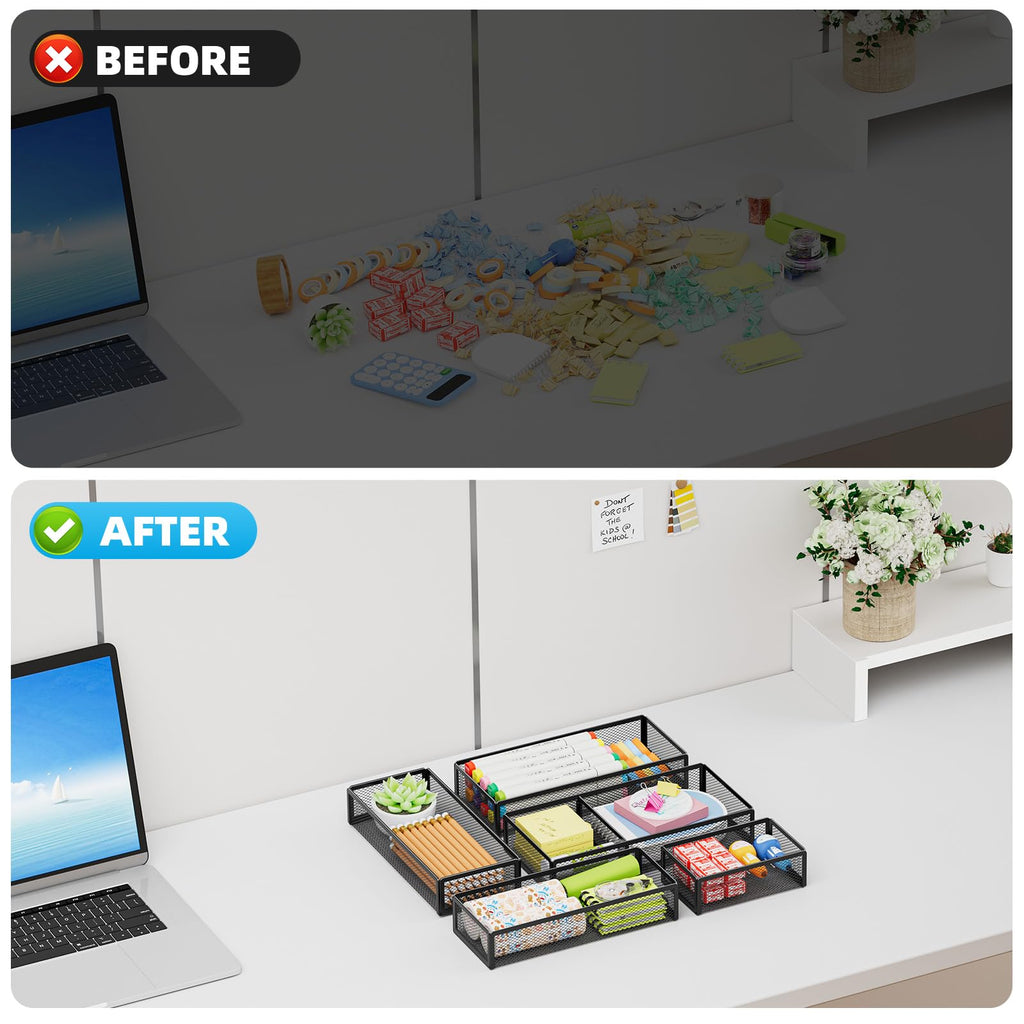 Marbrasse 5-Piece Mesh Desk Drawer Organizer Set