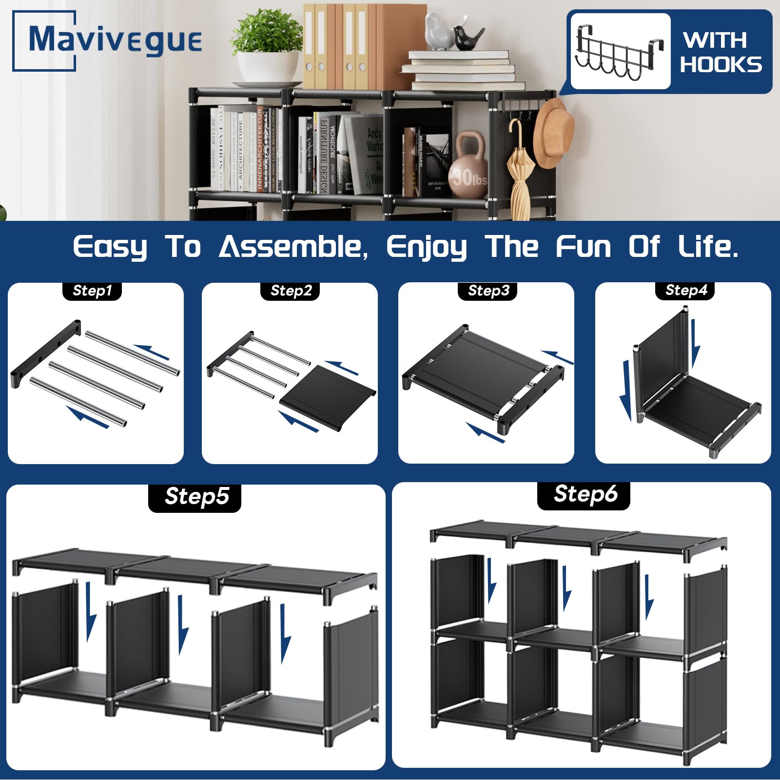 Mavivegue Freestanding Bookshelf for Home and Office Storage