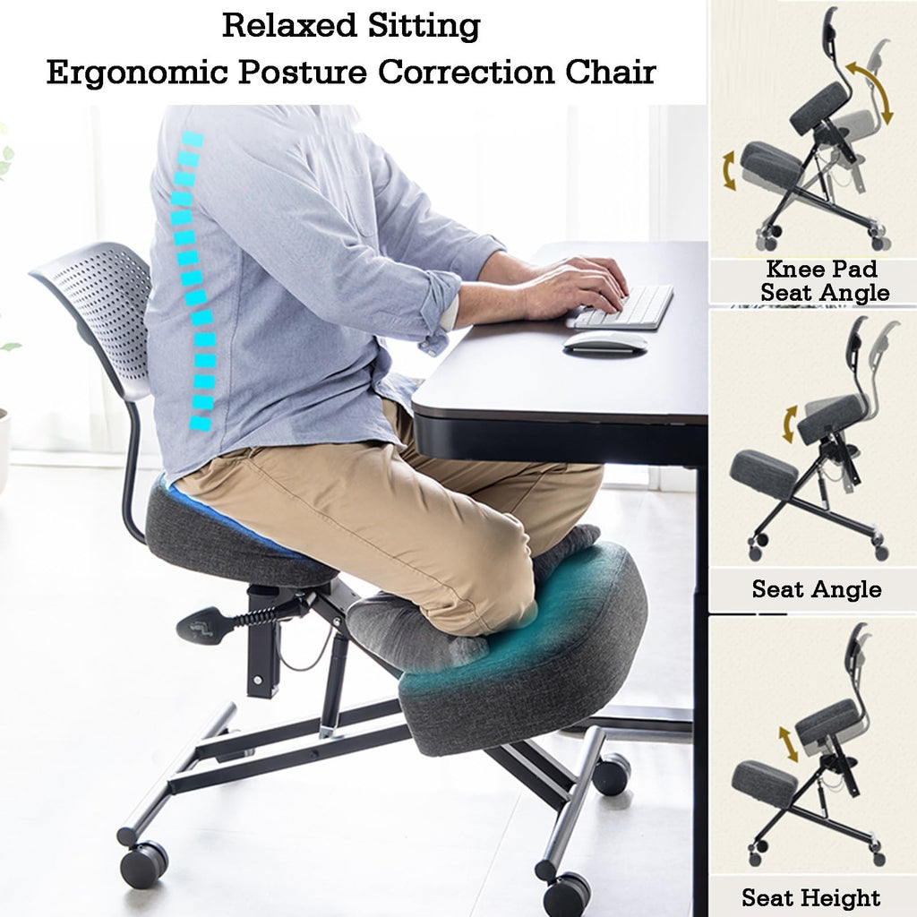 Height Adjustable Kneeling Stool Office Chair for Back & Neck Pain Relief, Ergonomic Design for Improved Posture, Ideal for Home & Office Use, Comfortable PC Desk Chair