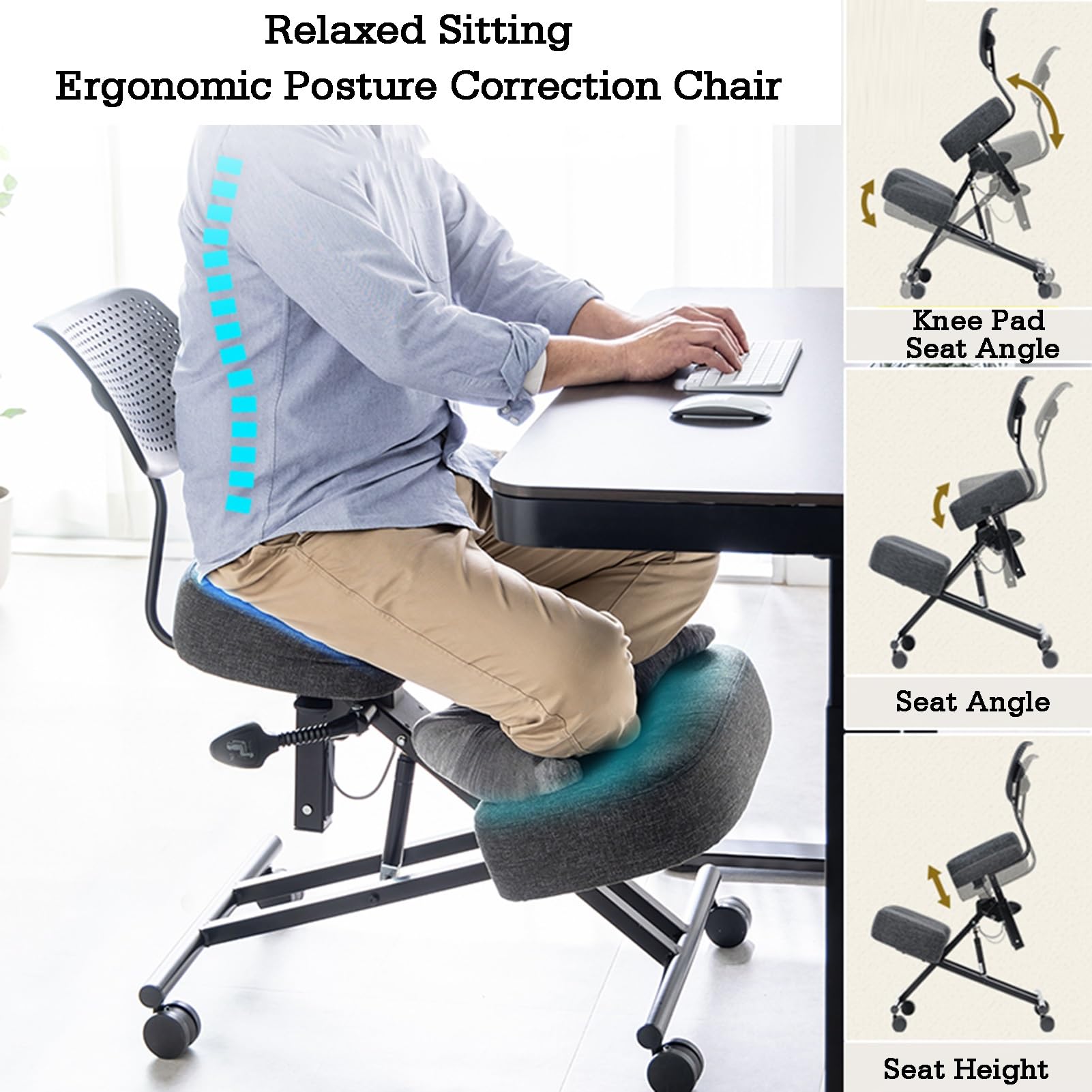 Height Adjustable Kneeling Stool Office Chair for Back & Neck Pain Relief, Ergonomic Design for Improved Posture, Ideal for Home & Office Use, Comfortable PC Desk Chair
