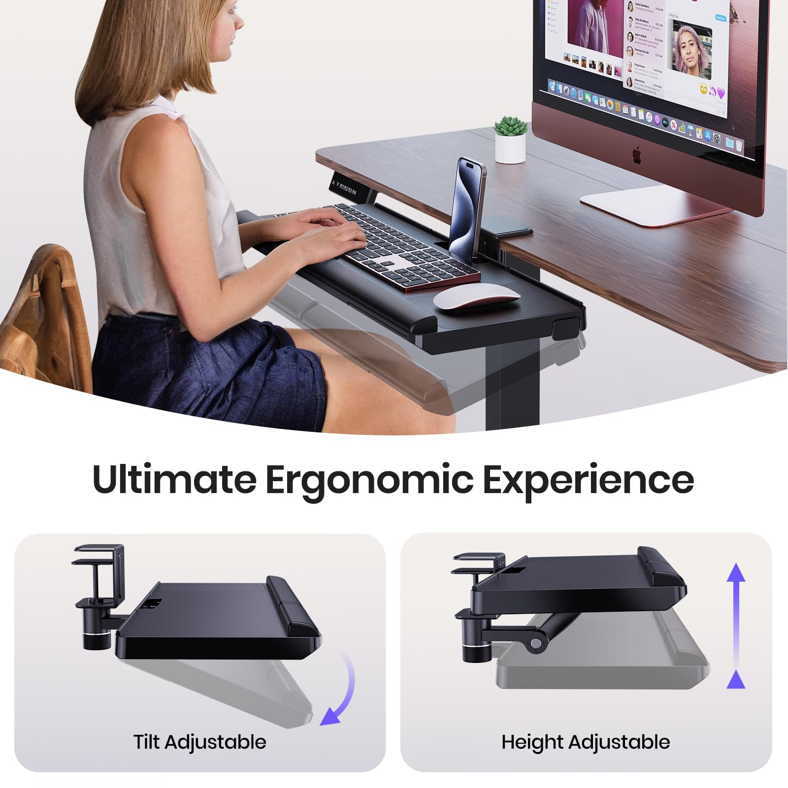 Klearlook 360° Adjustable Sit-Stand Keyboard Tray with Drawer