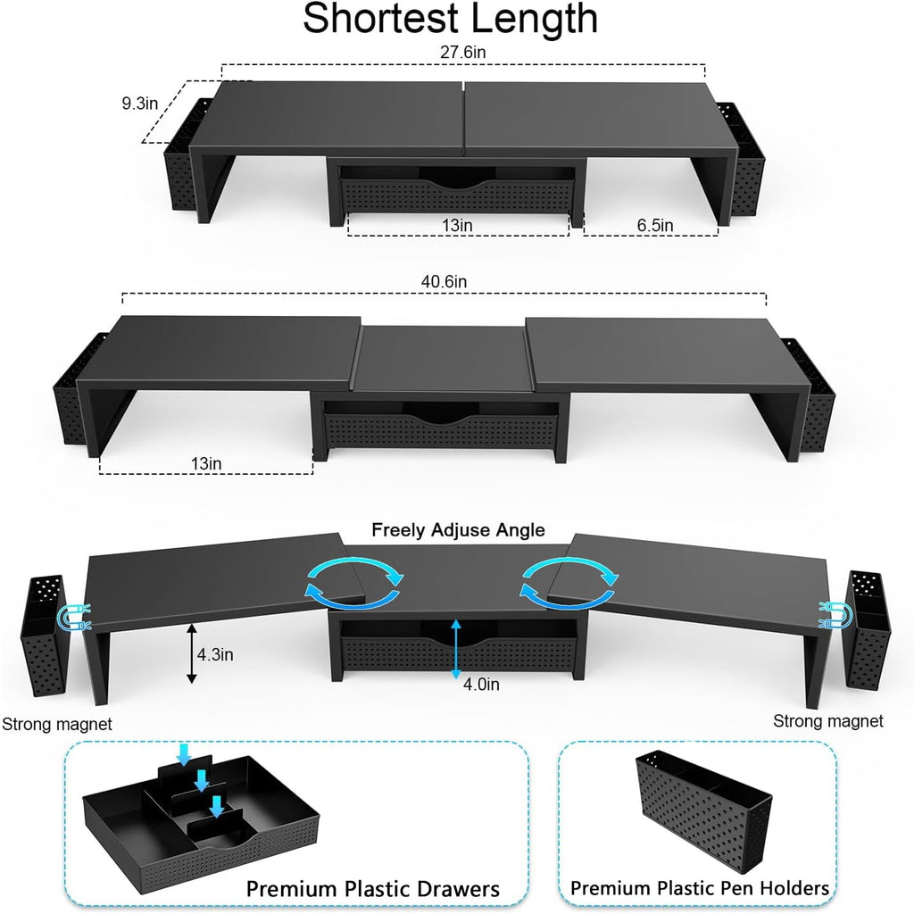 Gianotter Dual Monitor Stand Riser with Drawer and 2 Pen Holders