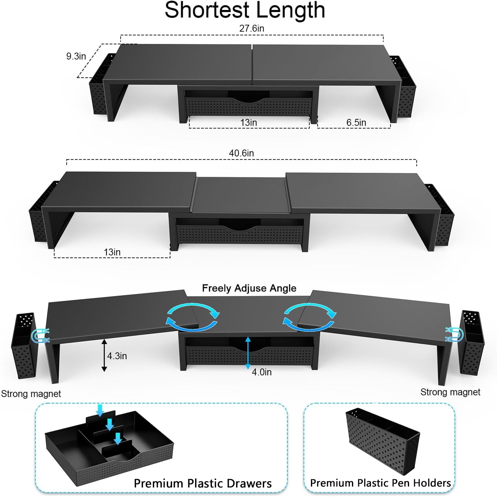 Gianotter Dual Monitor Stand Riser with Drawer and 2 Pen Holders