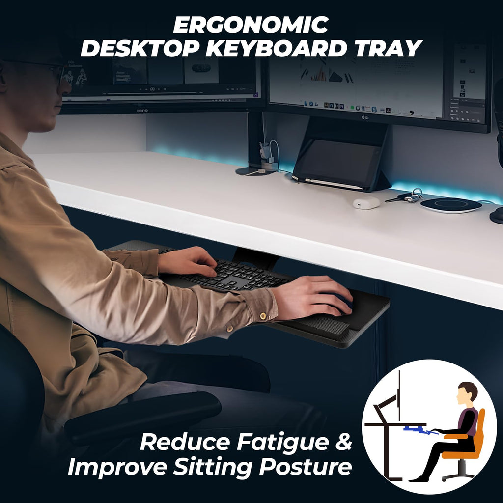 360° Adjustable Under-Desk Keyboard Tray with Wrist Rest