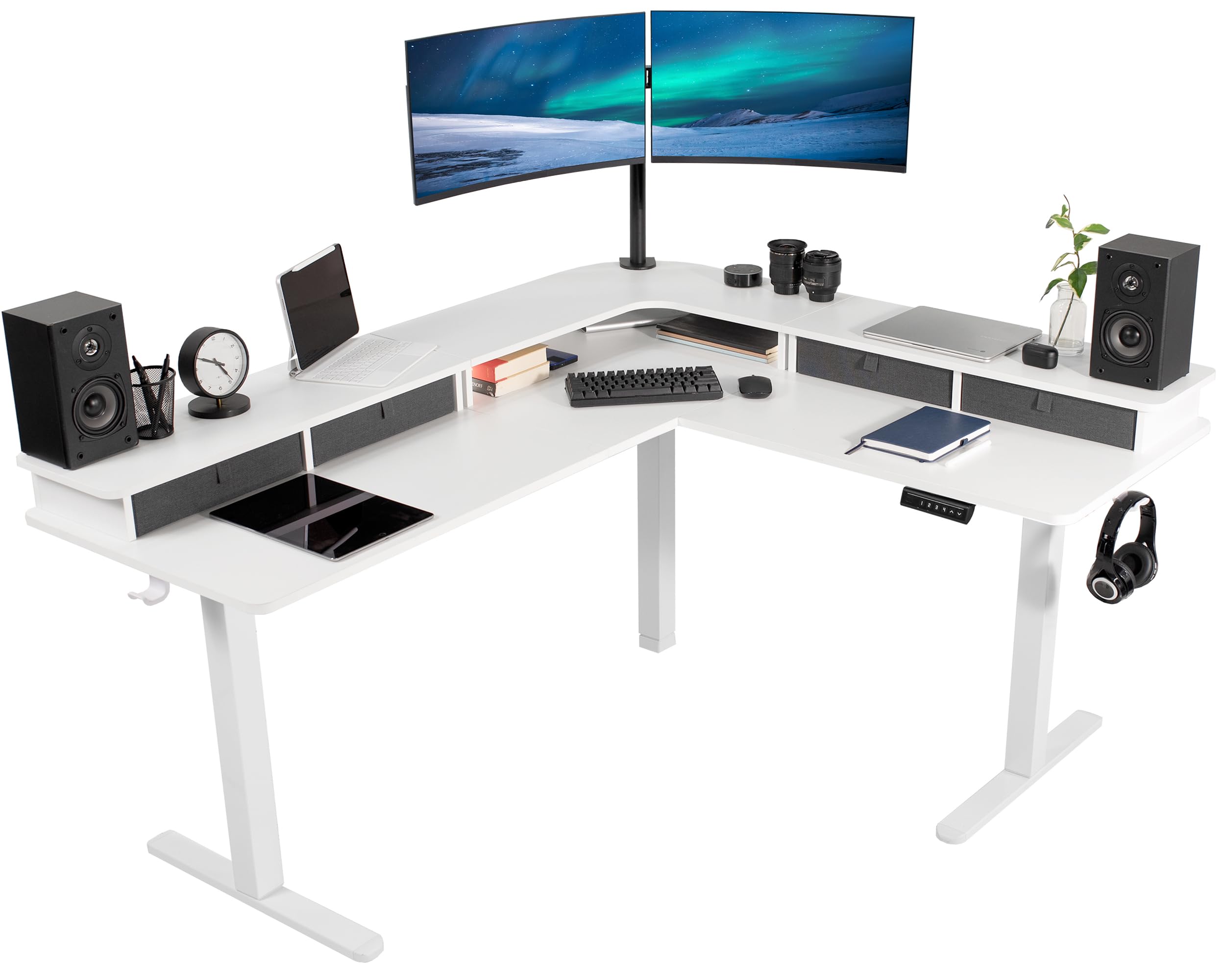 VIVO Electric Height Adjustable Corner Stand Up Desk, Table Top, Frame, L-Shaped Standing Workstation, 3CT Series