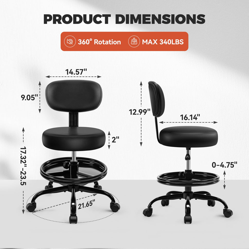 BestGlory Adjustable Rolling Shop Stool with Backrest and Tray