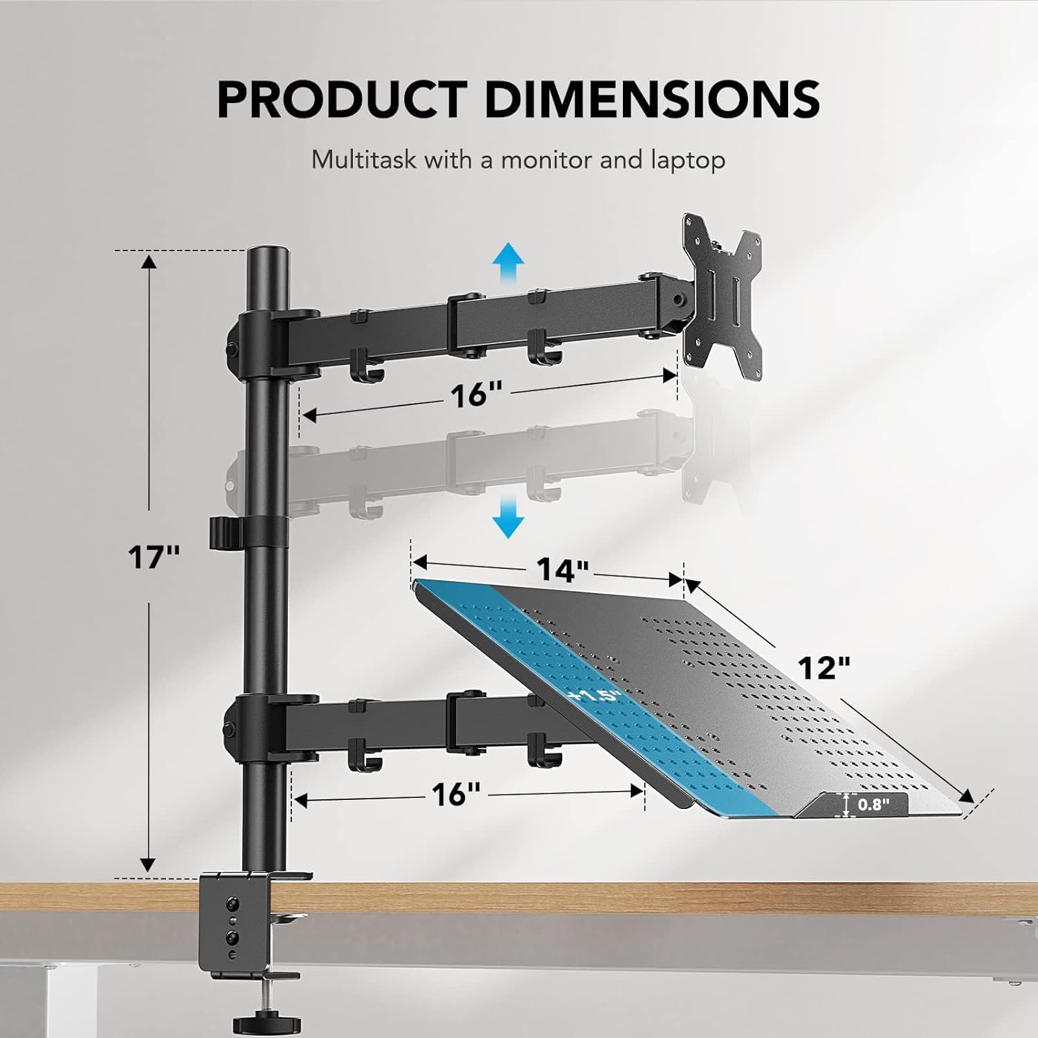 HUANUO Monitor Arm with Laptop Tray for 13–32-Inch Monitors