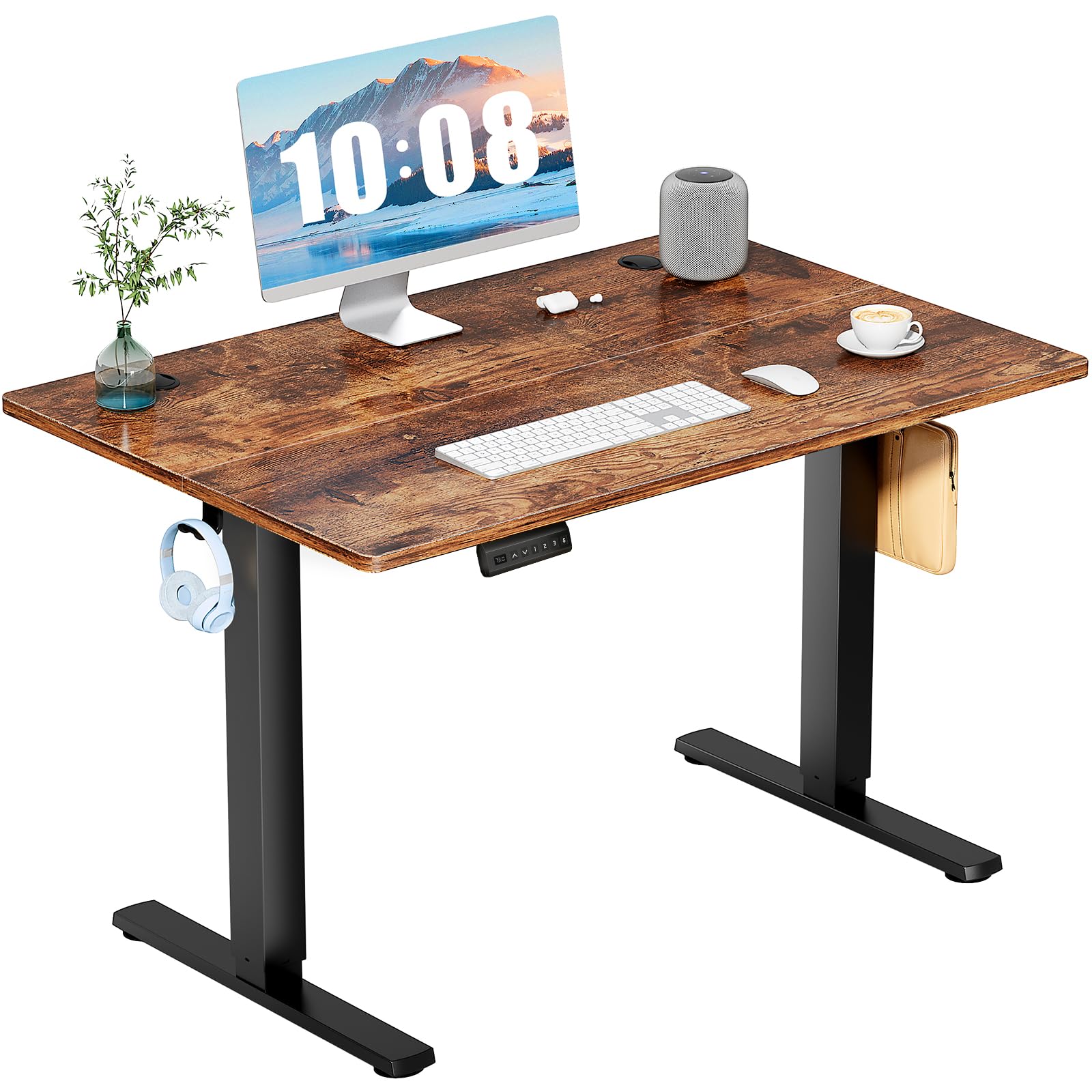 DUMOS 40 Inch Electric Standing Desk Height Adjustable, Sit to Stand Up Computer Workstations Work PC Table Home Office Study Writing Gaming Desks with Memory Presets for Walking Pad, Bedroom, Oak