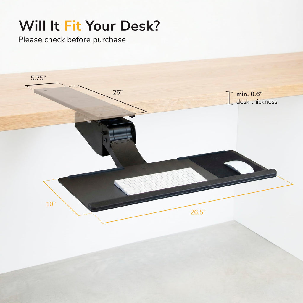 Mount-It! 26.5-Inch Adjustable Under-Desk Keyboard Tray