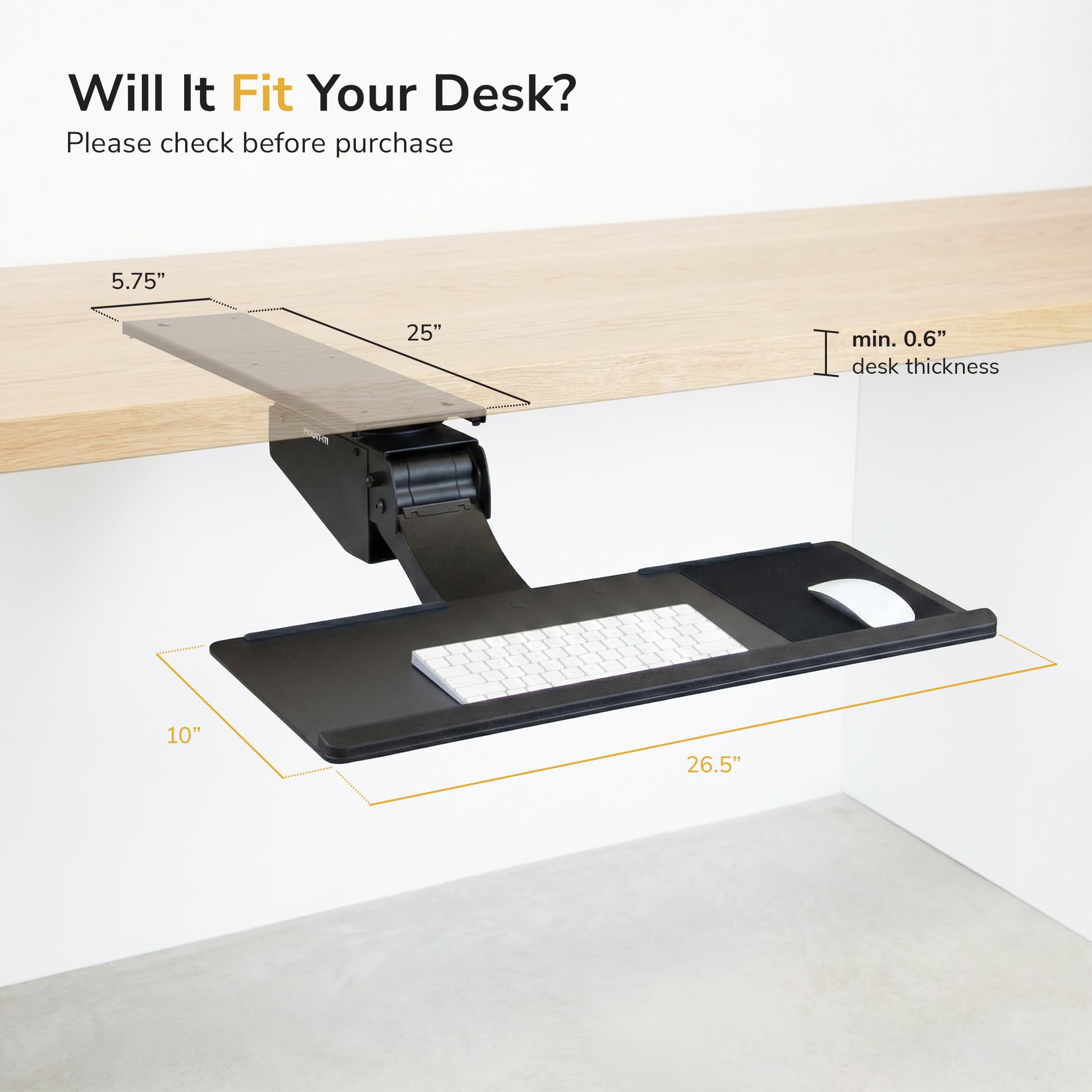 Mount-It! 26.5-Inch Adjustable Under-Desk Keyboard Tray