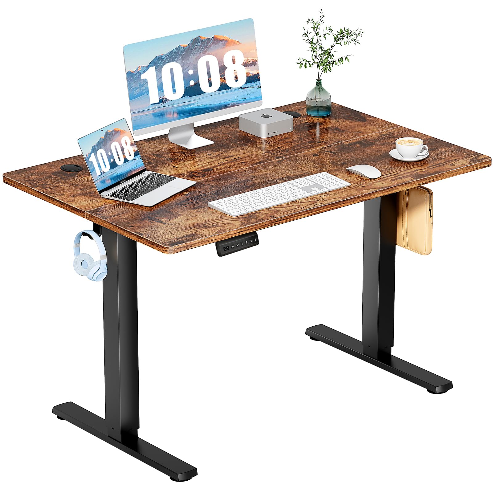 DUMOS 40 Inch Electric Standing Desk Height Adjustable, Sit to Stand Up Computer Workstations Work PC Table Home Office Study Writing Gaming Desks with Memory Presets for Walking Pad, Bedroom, Oak