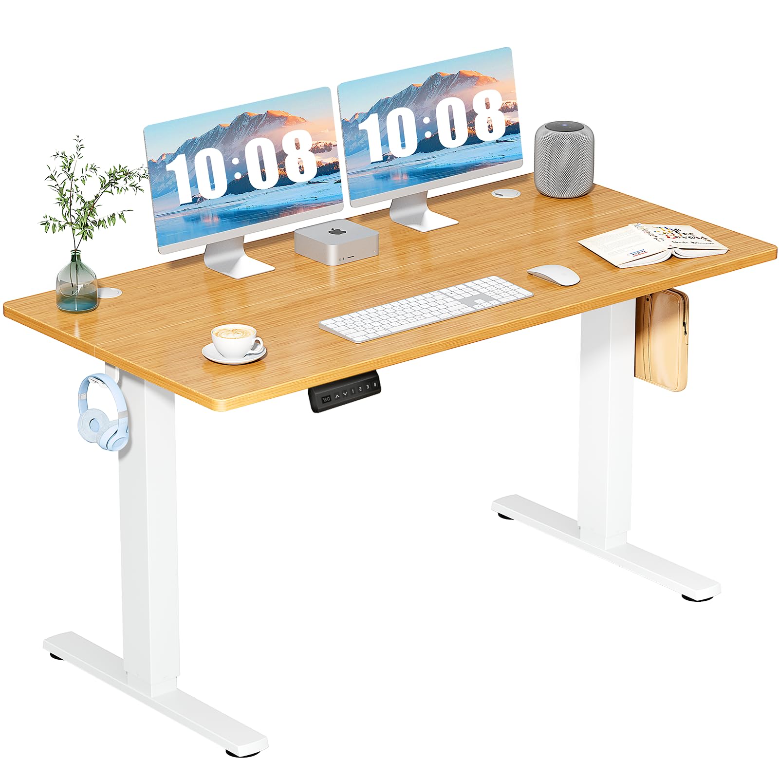 DUMOS 40 Inch Electric Standing Desk Height Adjustable, Sit to Stand Up Computer Workstations Work PC Table Home Office Study Writing Gaming Desks with Memory Presets for Walking Pad, Bedroom, Oak