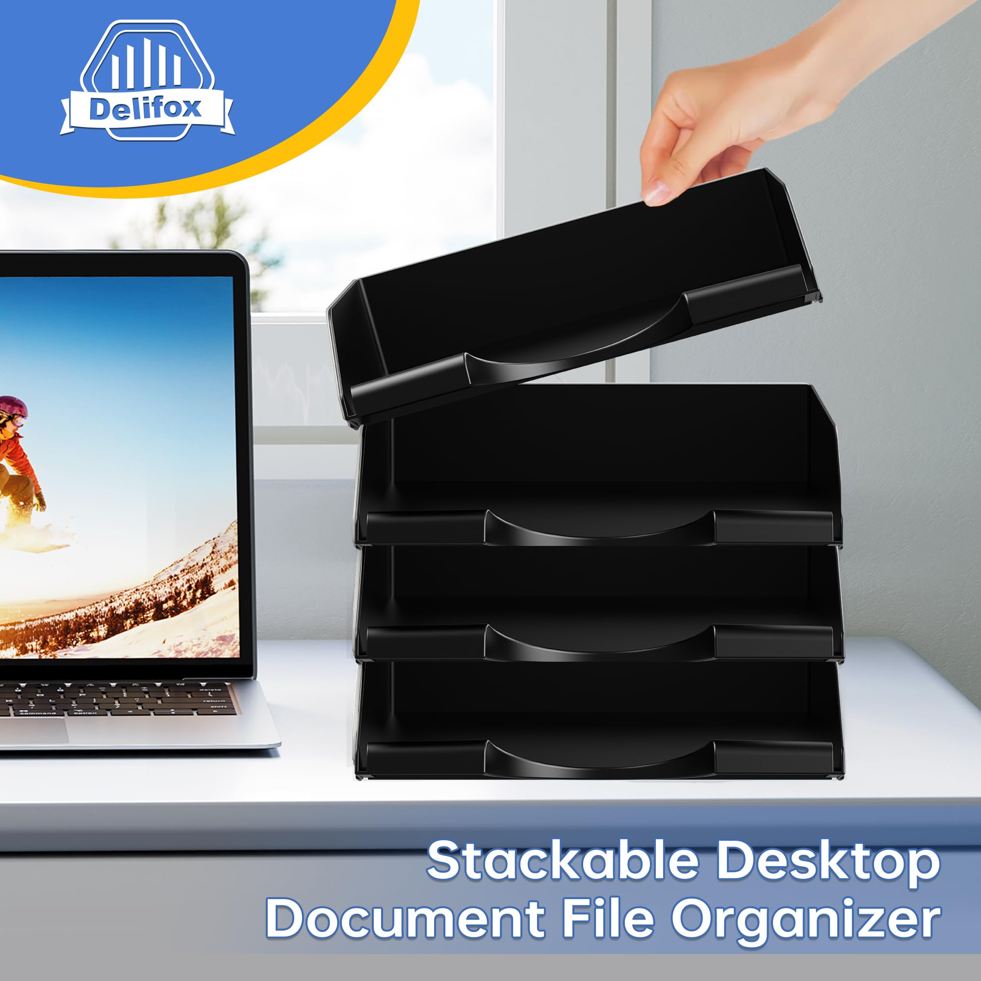 4-Pack Stackable Letter-Size Paper and File Organizer Trays