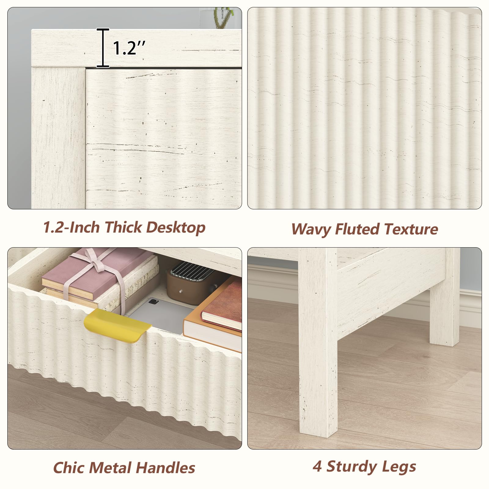 YOMILUVE Fluted Computer Desk with 2 Drawers