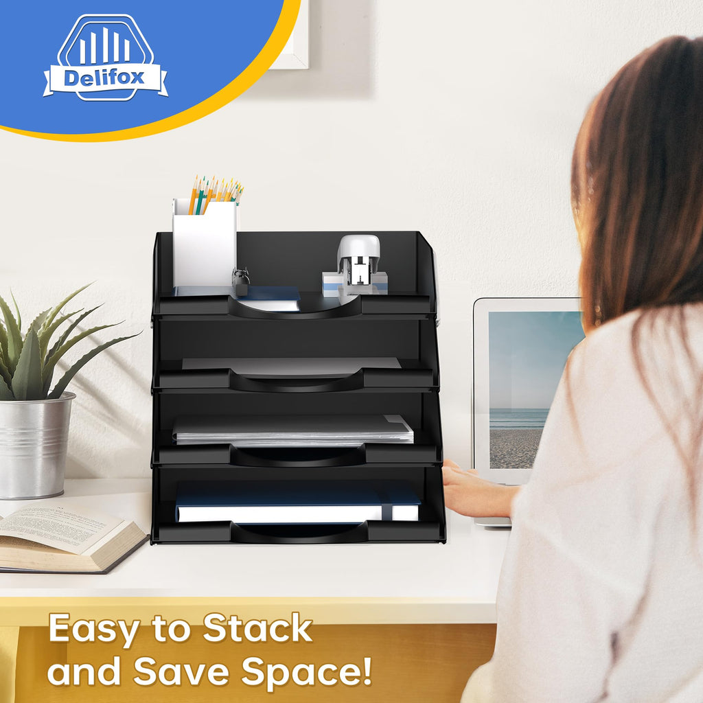 4-Pack Stackable Letter-Size Paper and File Organizer Trays