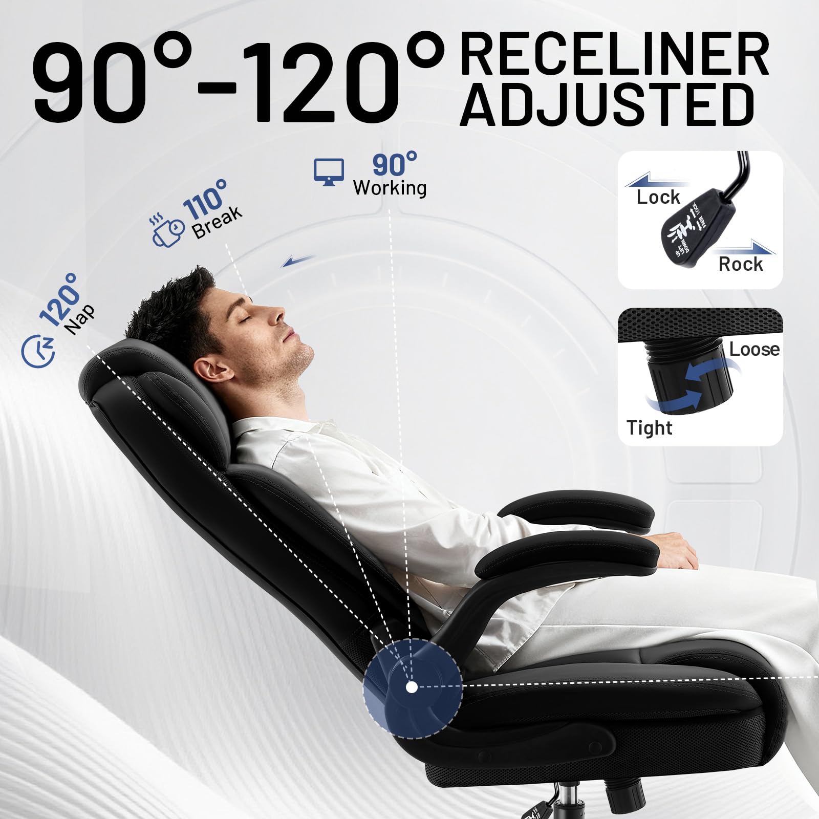 AreShark Office Chair - Executive High Back Breathable Comfy Desk Chair with Lumbar Support - Ergonomic Leather Rolling Swivel Computer Chair with Rock Function for Working Studying Gaming Relaxing