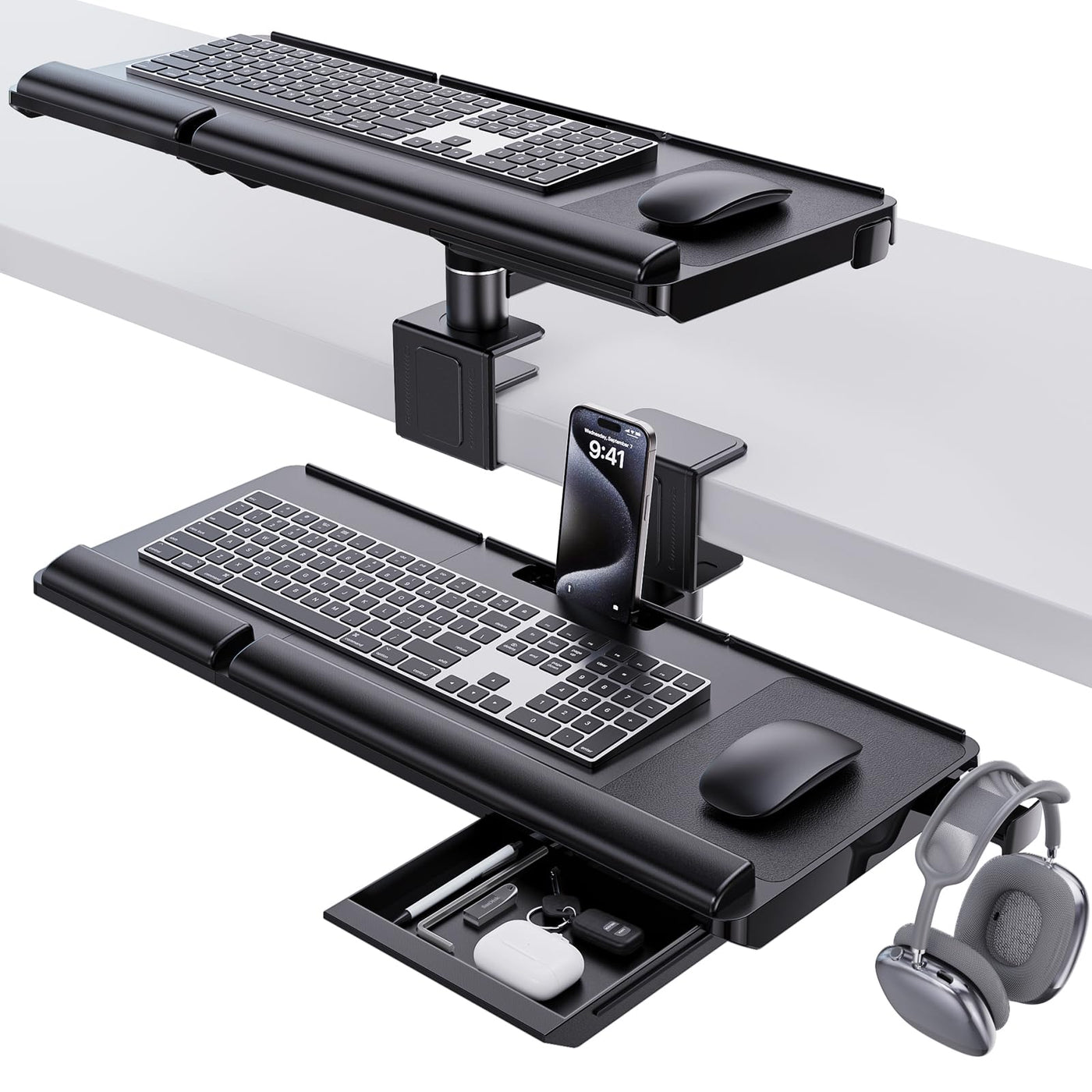 Klearlook 360° Adjustable Sit-Stand Keyboard Tray with Drawer