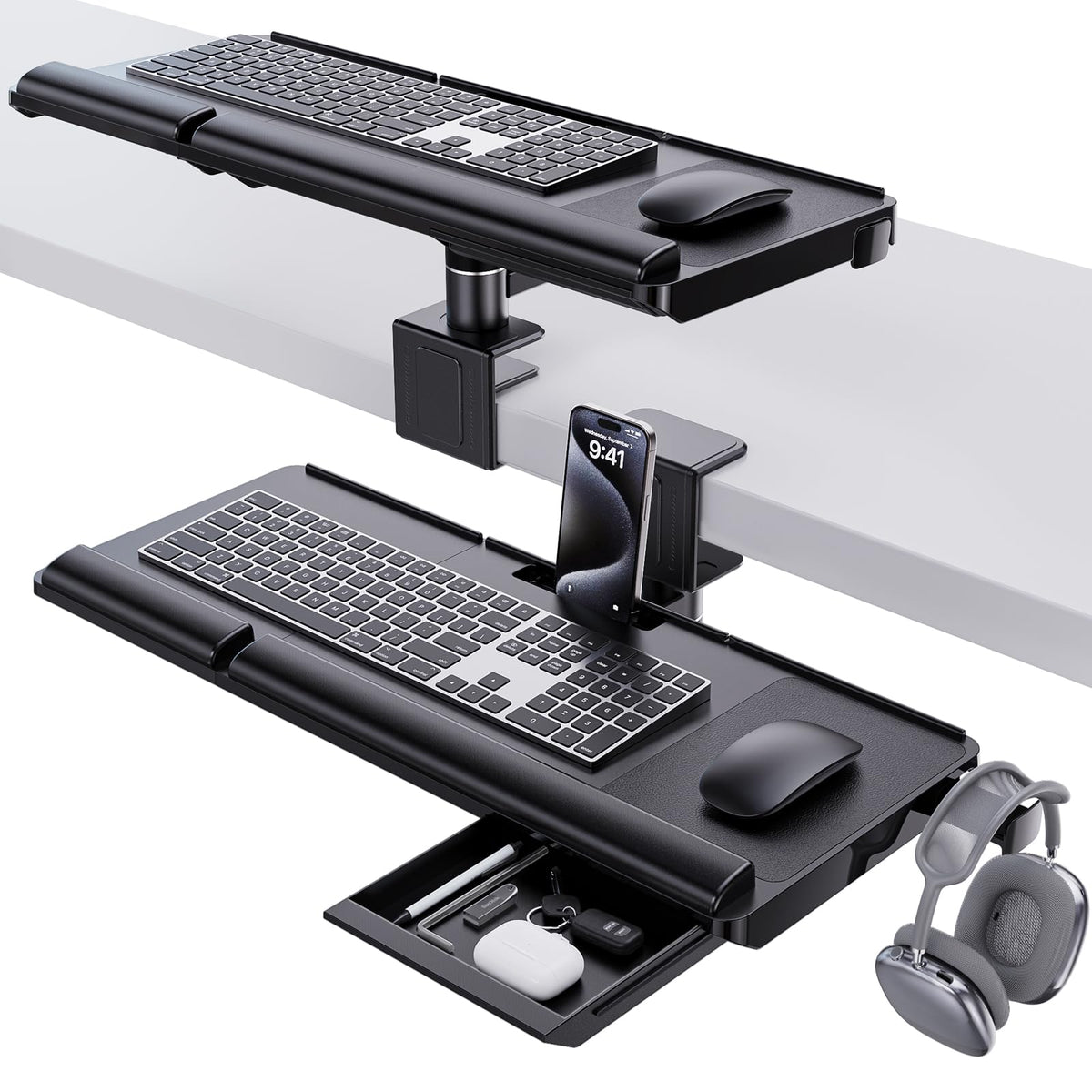 Klearlook 360° Adjustable Sit-Stand Keyboard Tray with Drawer
