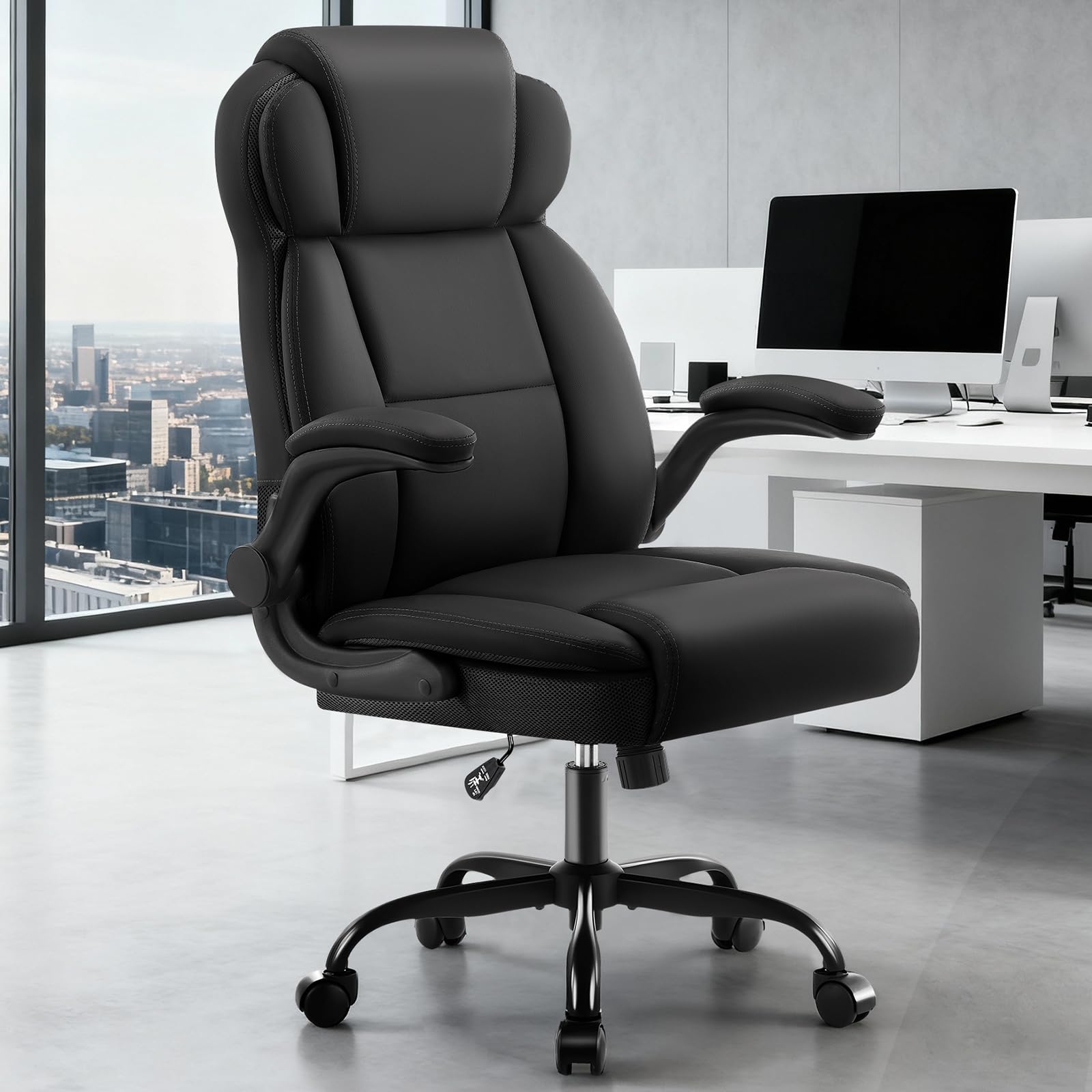 AreShark Office Chair - Executive High Back Breathable Comfy Desk Chair with Lumbar Support - Ergonomic Leather Rolling Swivel Computer Chair with Rock Function for Working Studying Gaming Relaxing