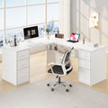 HSH L Shaped Computer Desk with File Drawers, Large Home Office Corner Desk with Storage Cabinet Shelves, Modern Metal Wood Desk for Executive Writing Study Workstation, 59 Inch Bedroom Table