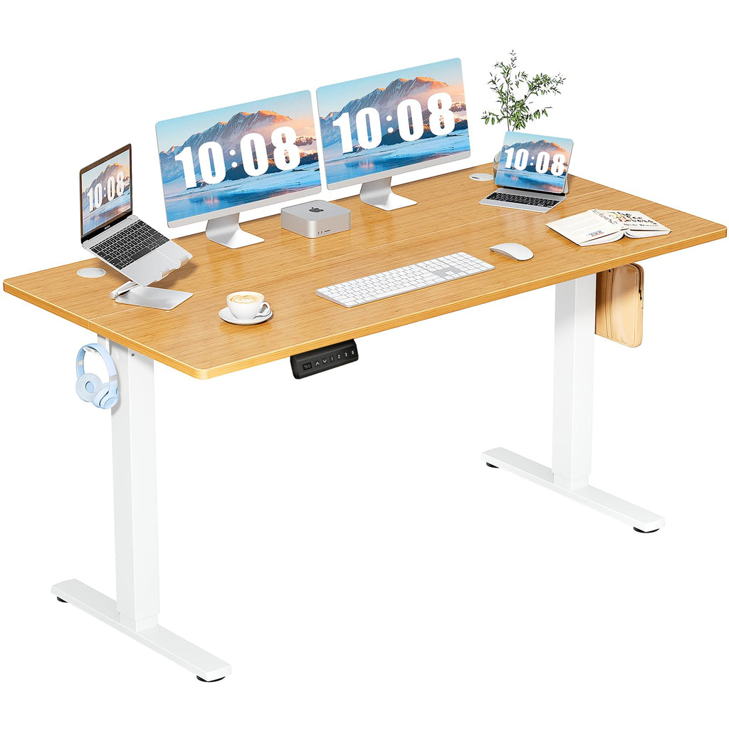 DUMOS 40 Inch Electric Standing Desk Height Adjustable, Sit to Stand Up Computer Workstations Work PC Table Home Office Study Writing Gaming Desks with Memory Presets for Walking Pad, Bedroom, Oak
