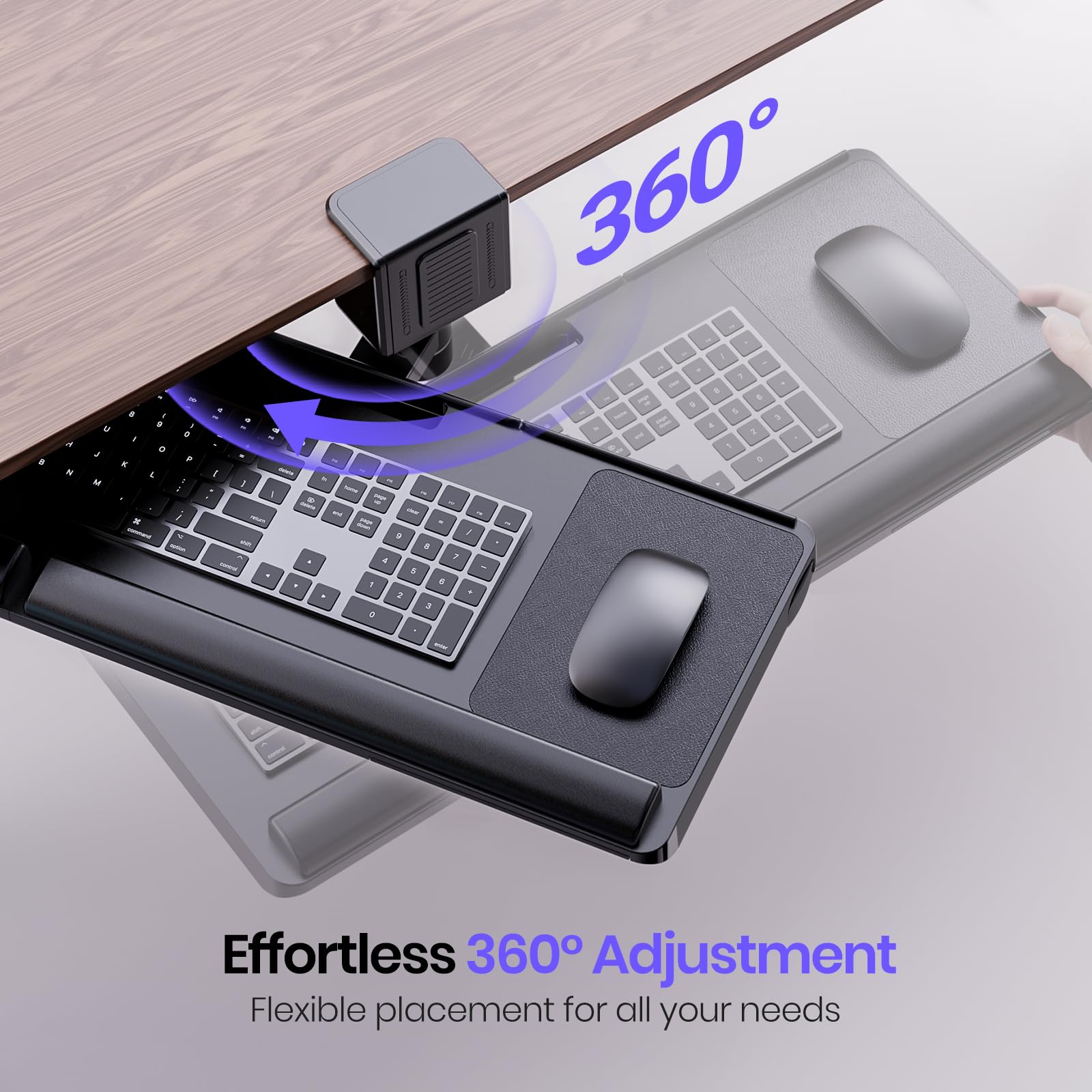 Klearlook 360° Adjustable Sit-Stand Keyboard Tray with Drawer