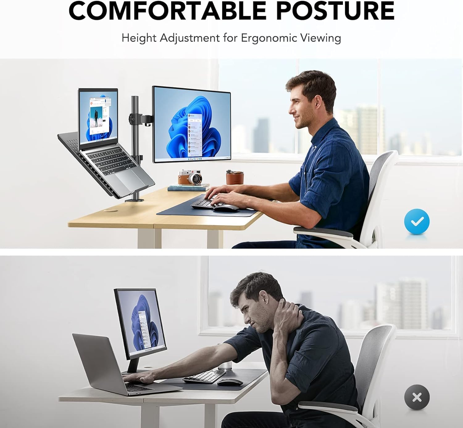 HUANUO Monitor Arm with Laptop Tray for 13–32-Inch Monitors
