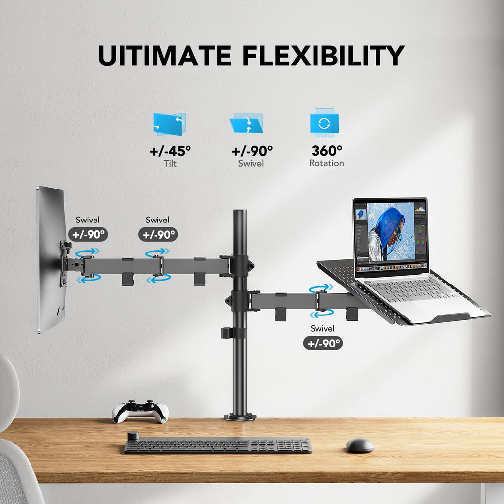 HUANUO Monitor Arm with Laptop Tray for 13–32-Inch Monitors