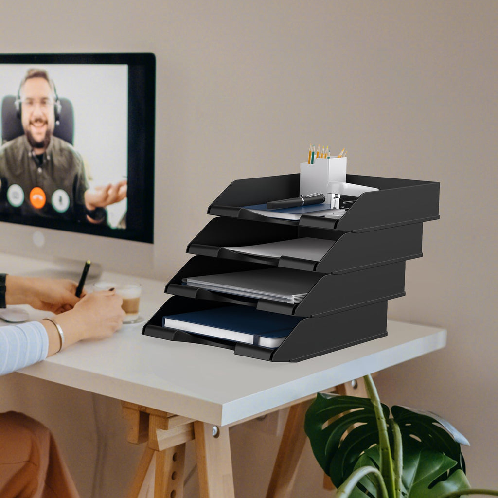 4-Pack Stackable Letter-Size Paper and File Organizer Trays