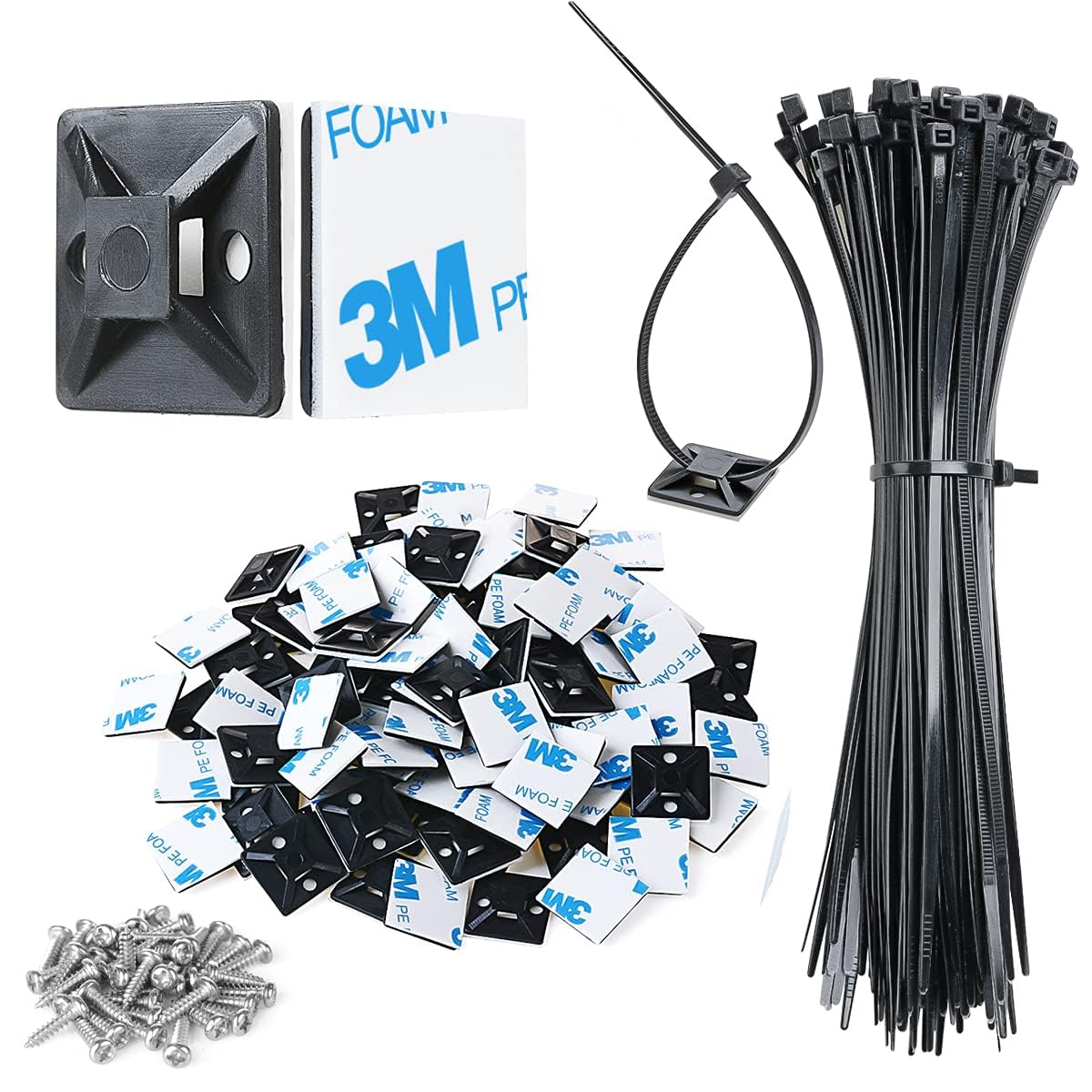 XHF 3/4-Inch Self-Adhesive Cable Tie Mounts, 100-Piece Set