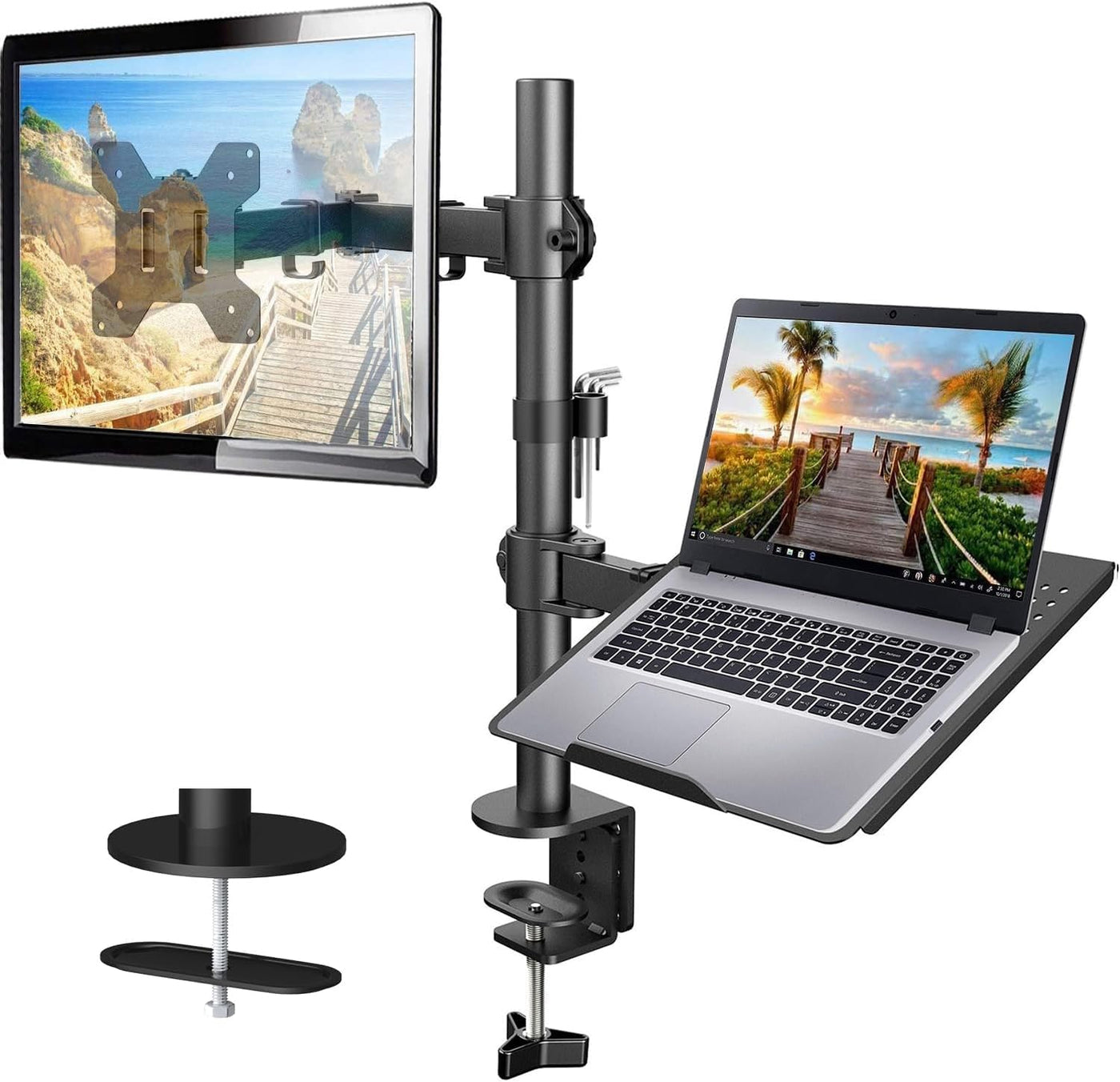 HUANUO Monitor Arm with Laptop Tray for 13–32-Inch Monitors