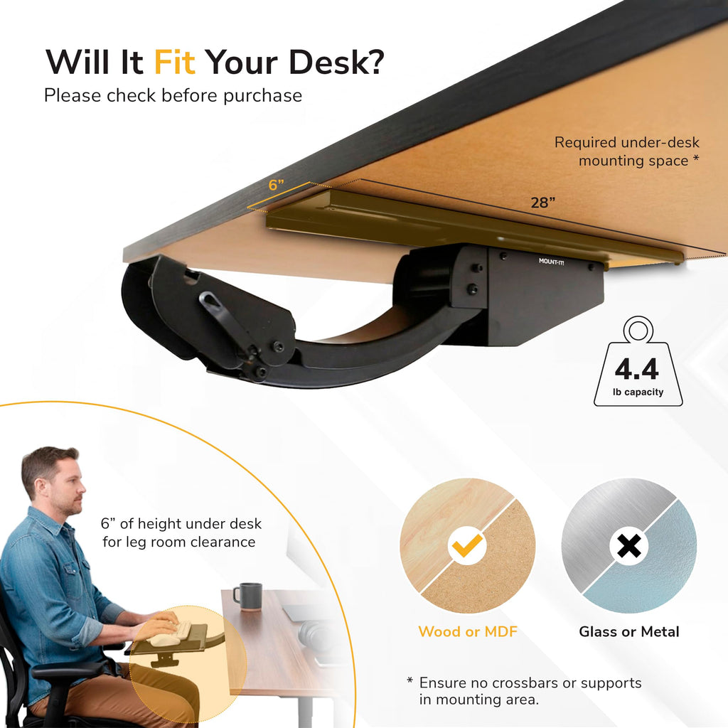 Mount-It! 26.5-Inch Adjustable Under-Desk Keyboard Tray