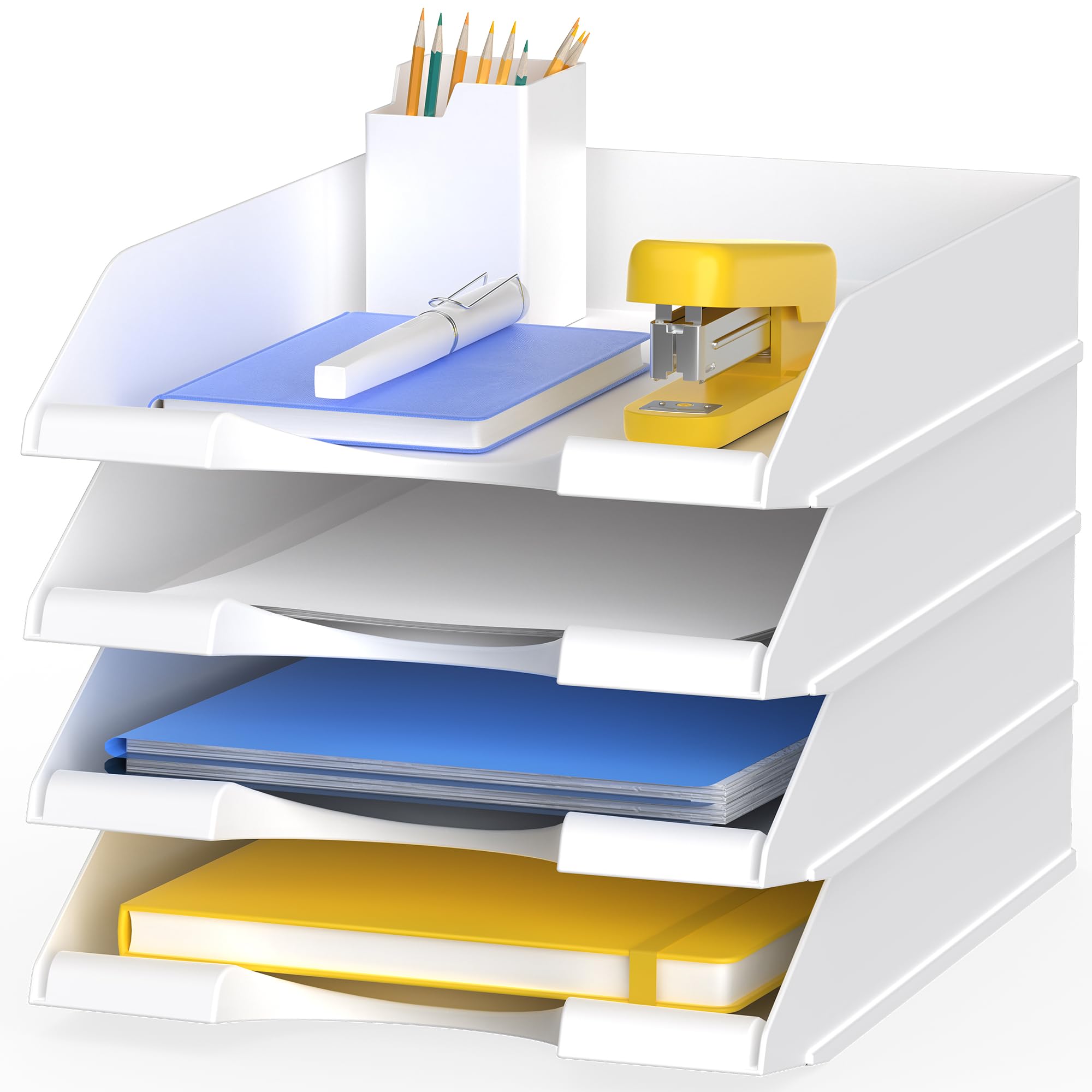 4-Pack Stackable Letter-Size Paper and File Organizer Trays