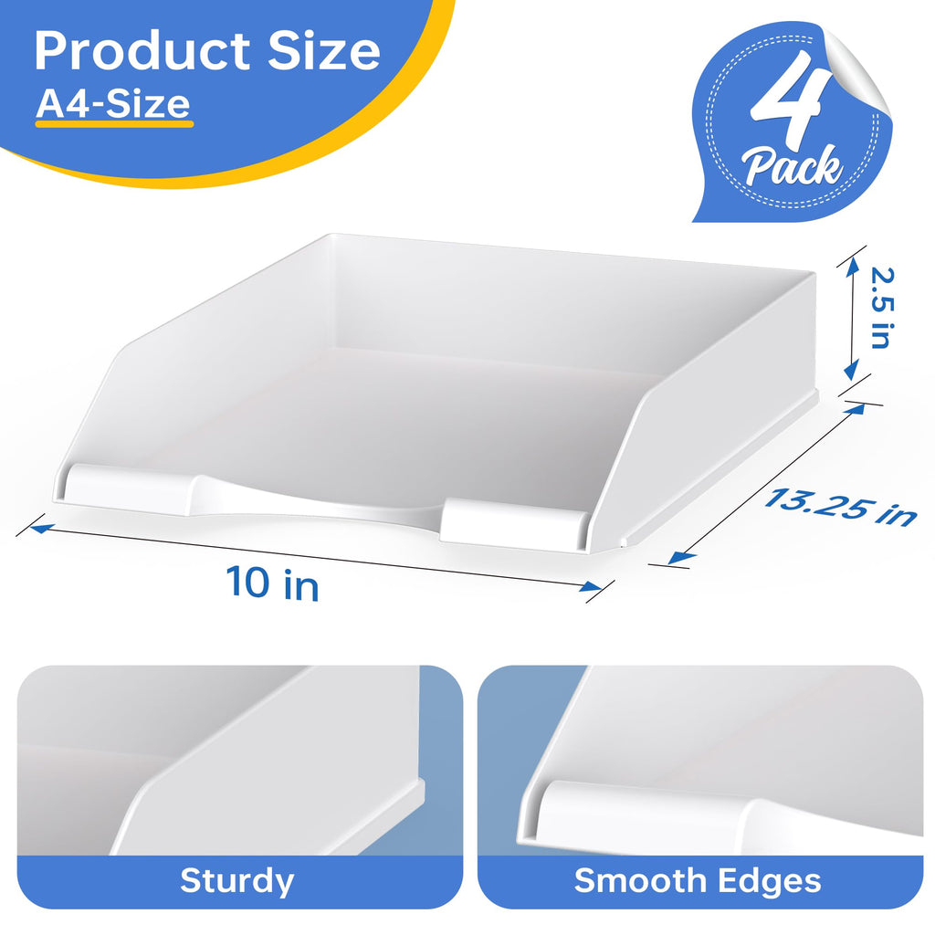 4-Pack Stackable Letter-Size Paper and File Organizer Trays