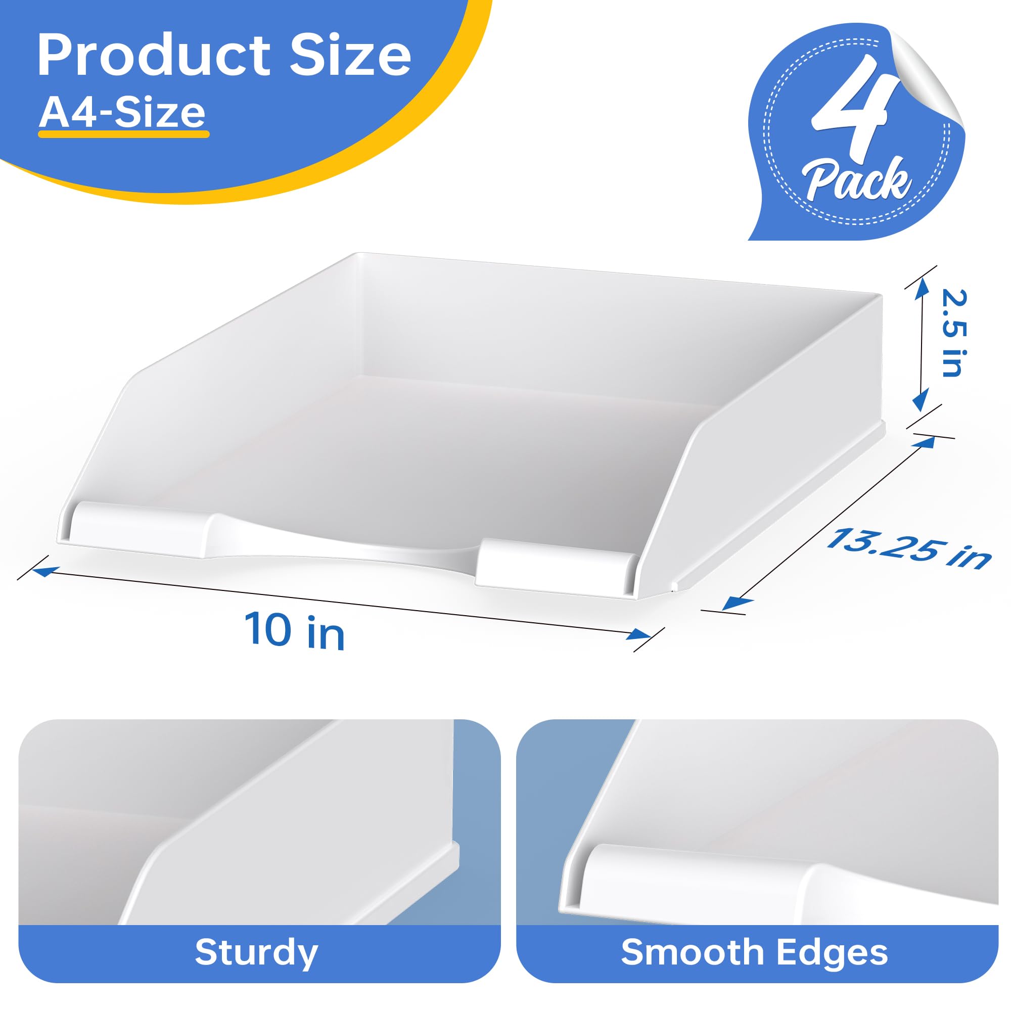 4-Pack Stackable Letter-Size Paper and File Organizer Trays