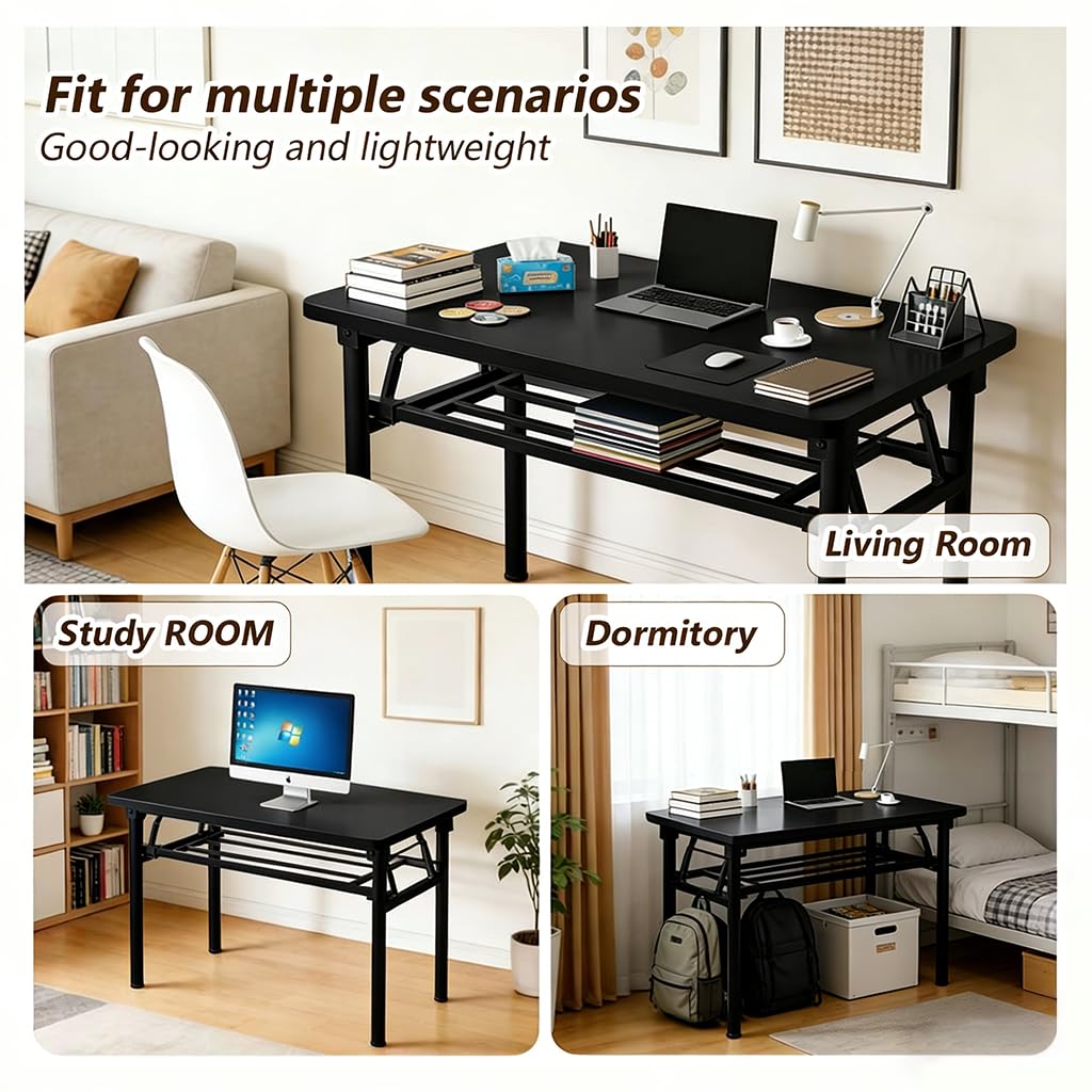HDOFM Folding Desk for Small Spaces, Foldable Computer Desk, No Assembly Required, Space Saving Portable Study Table for Compact Home Office, Bedroom, Dorm, Apartment
