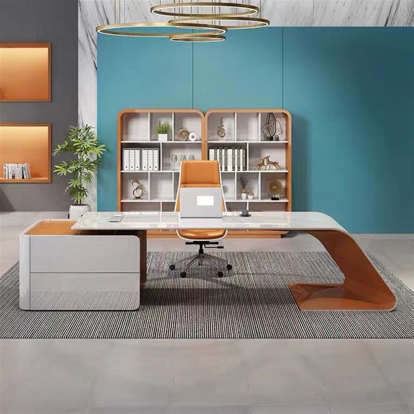 TRABVVIJSC L Shaped Desk Simple and President Table and Chair Combination Computer Desk with