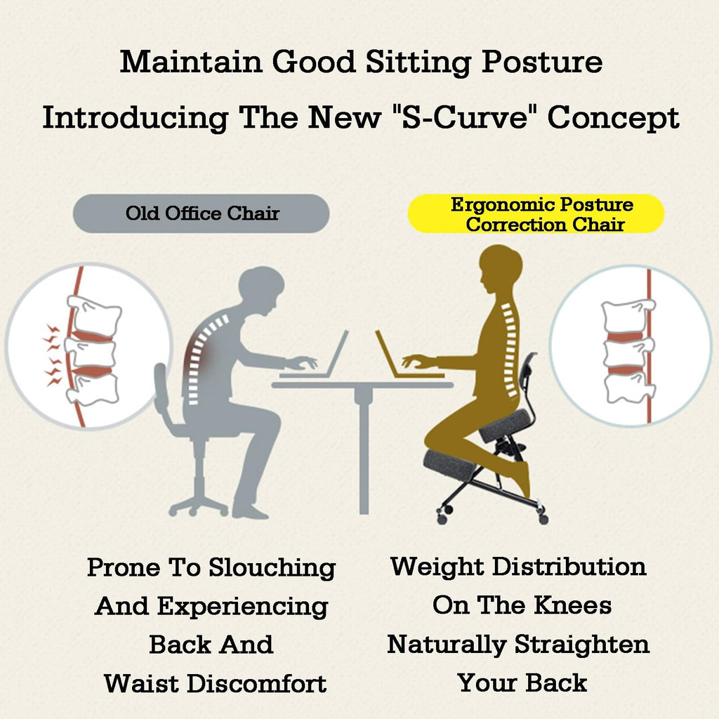 Height Adjustable Kneeling Stool Office Chair for Back & Neck Pain Relief, Ergonomic Design for Improved Posture, Ideal for Home & Office Use, Comfortable PC Desk Chair