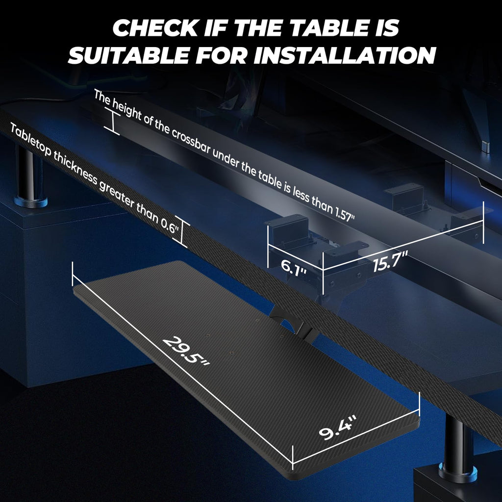 360° Adjustable Under-Desk Keyboard Tray with Wrist Rest