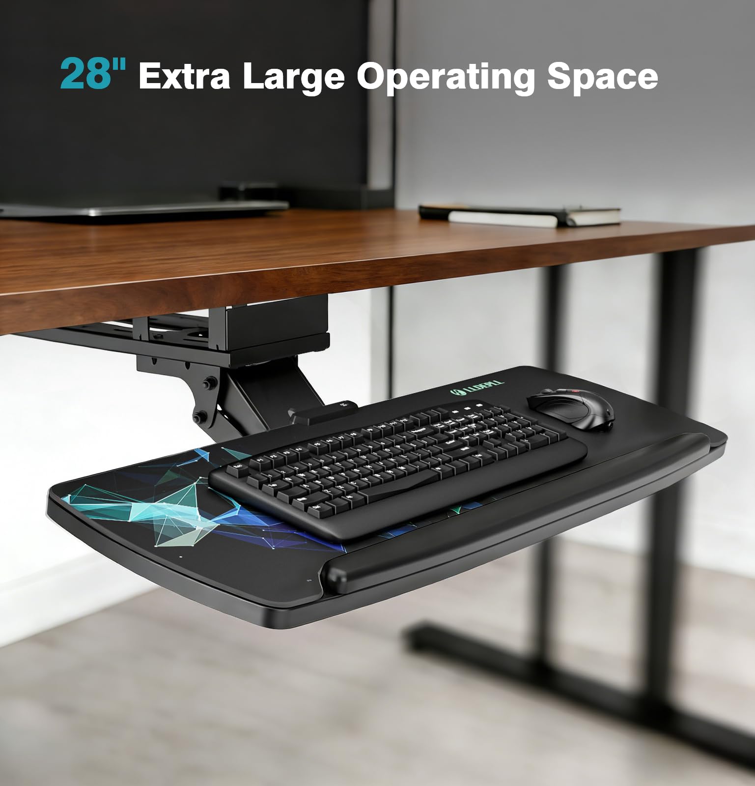 LLDEPLL 360° Adjustable Under-Desk Keyboard Tray with Drawer