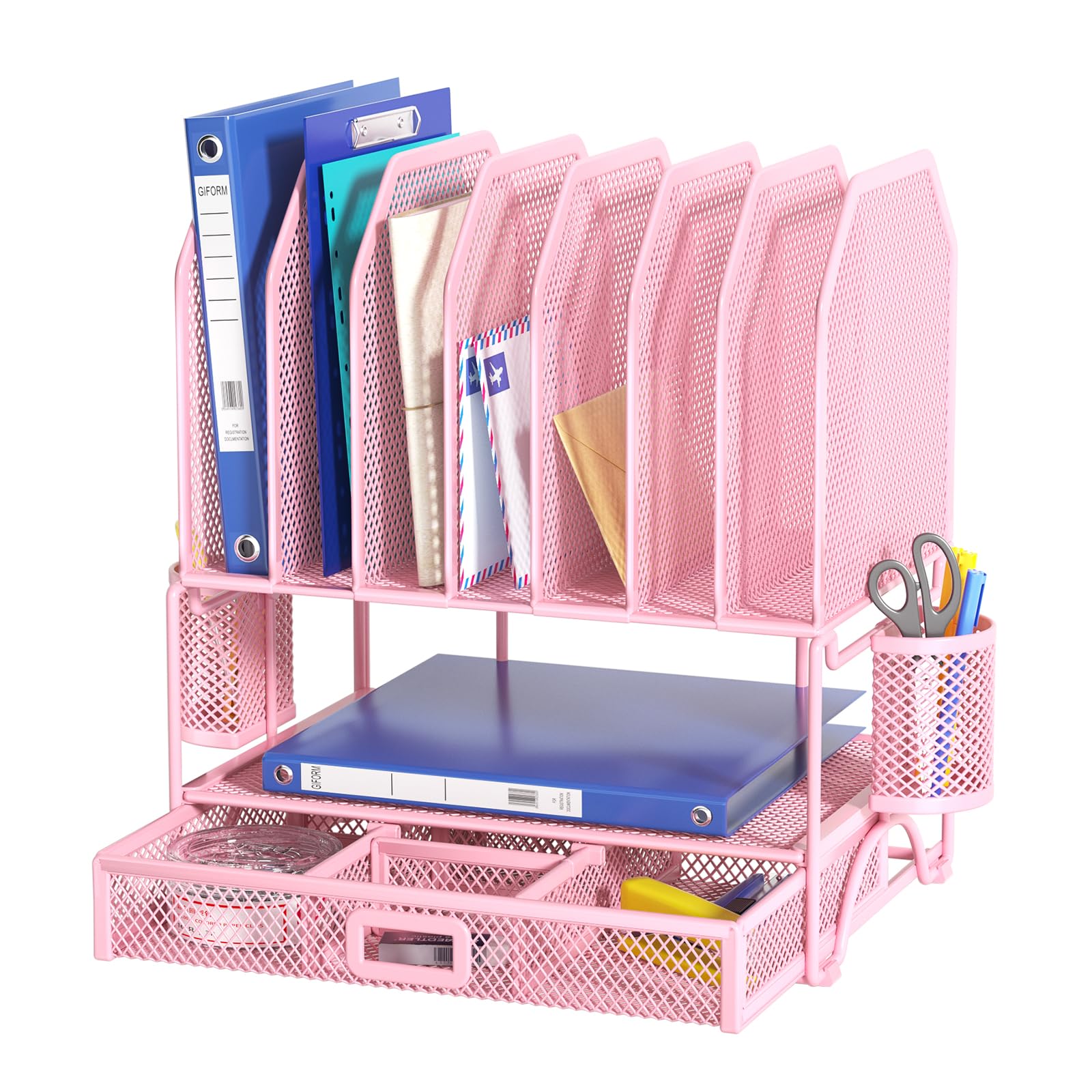FANXIYQ 7-Section Adjustable Metal Desk and File Organizer