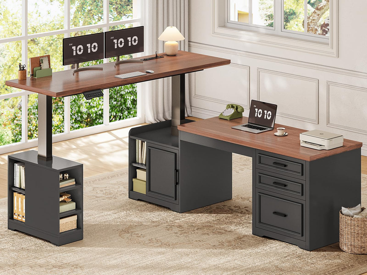 SEDETA 63×67-Inch L-Shaped Electric Standing Desk with Storage