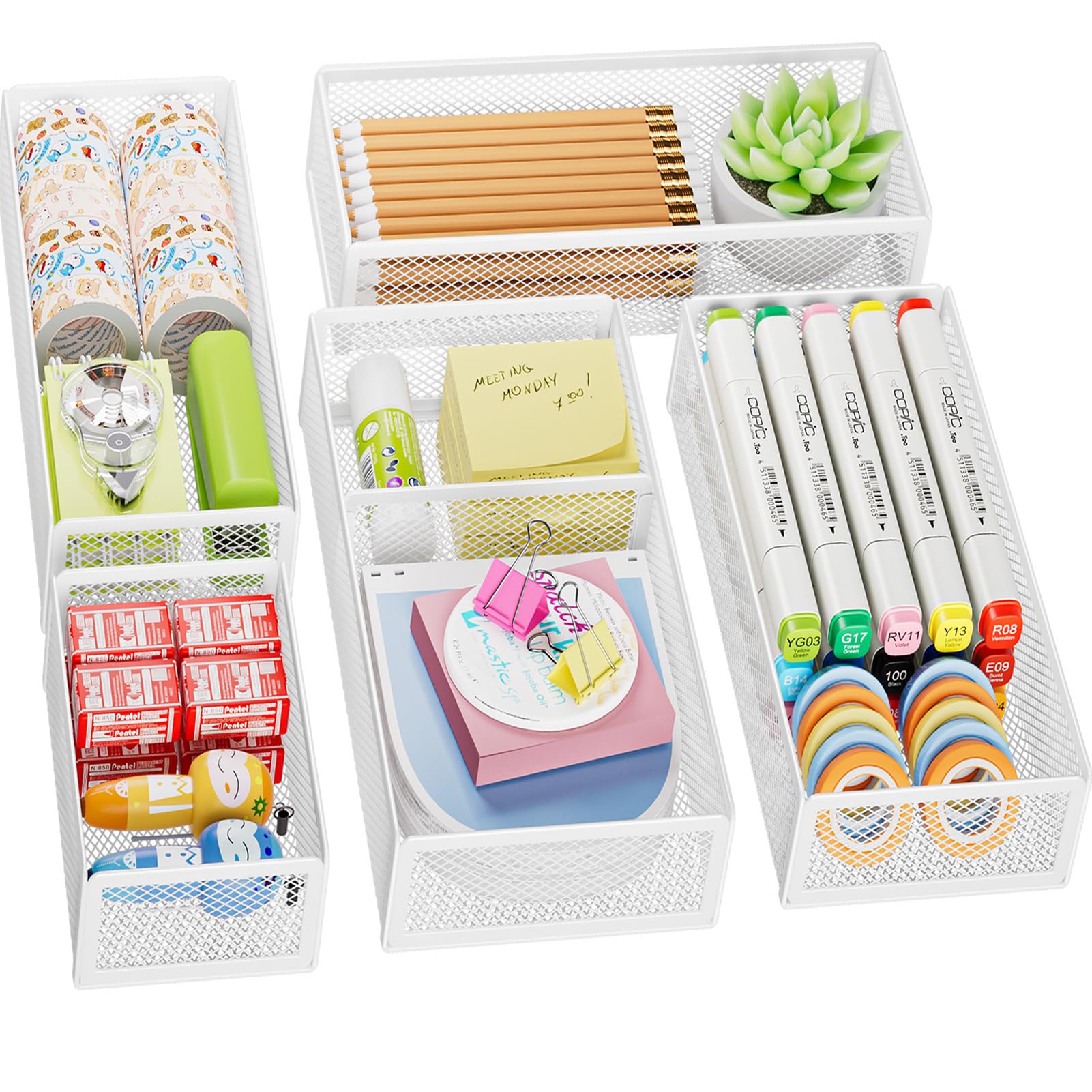 Marbrasse 5-Piece Mesh Desk Drawer Organizer Set