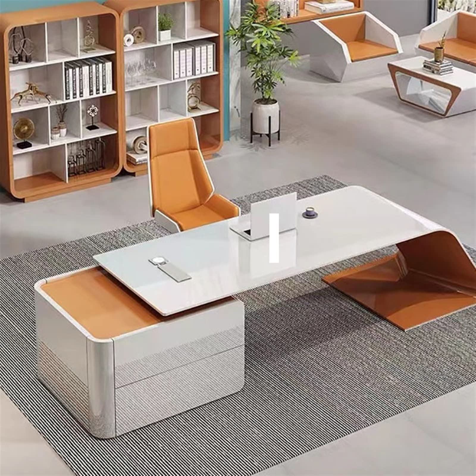 TRABVVIJSC L Shaped Desk Simple and President Table and Chair Combination Computer Desk with